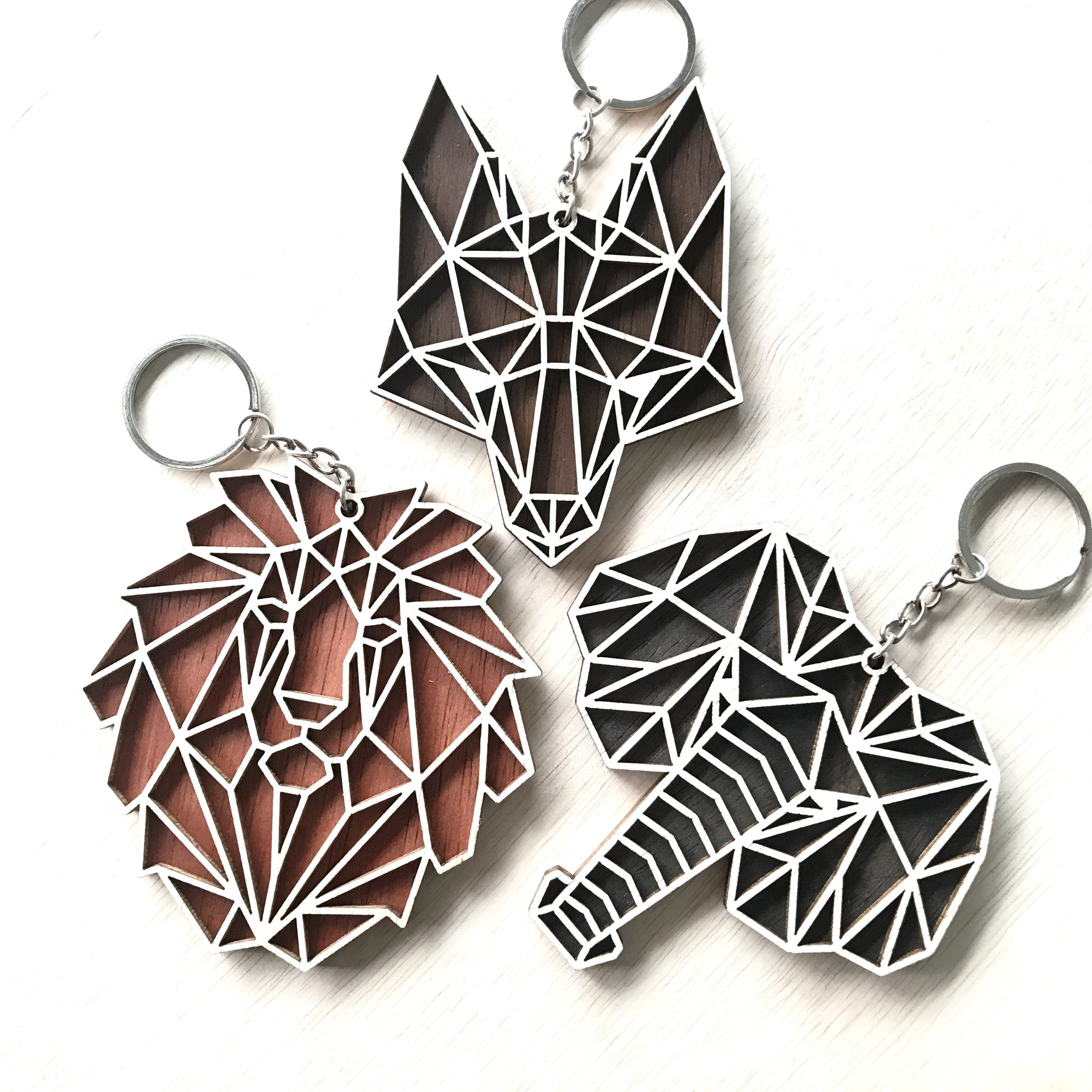 Geometric Keychains 12 Geometric Animal Portrait Key Chain Cut Files - (1041041)