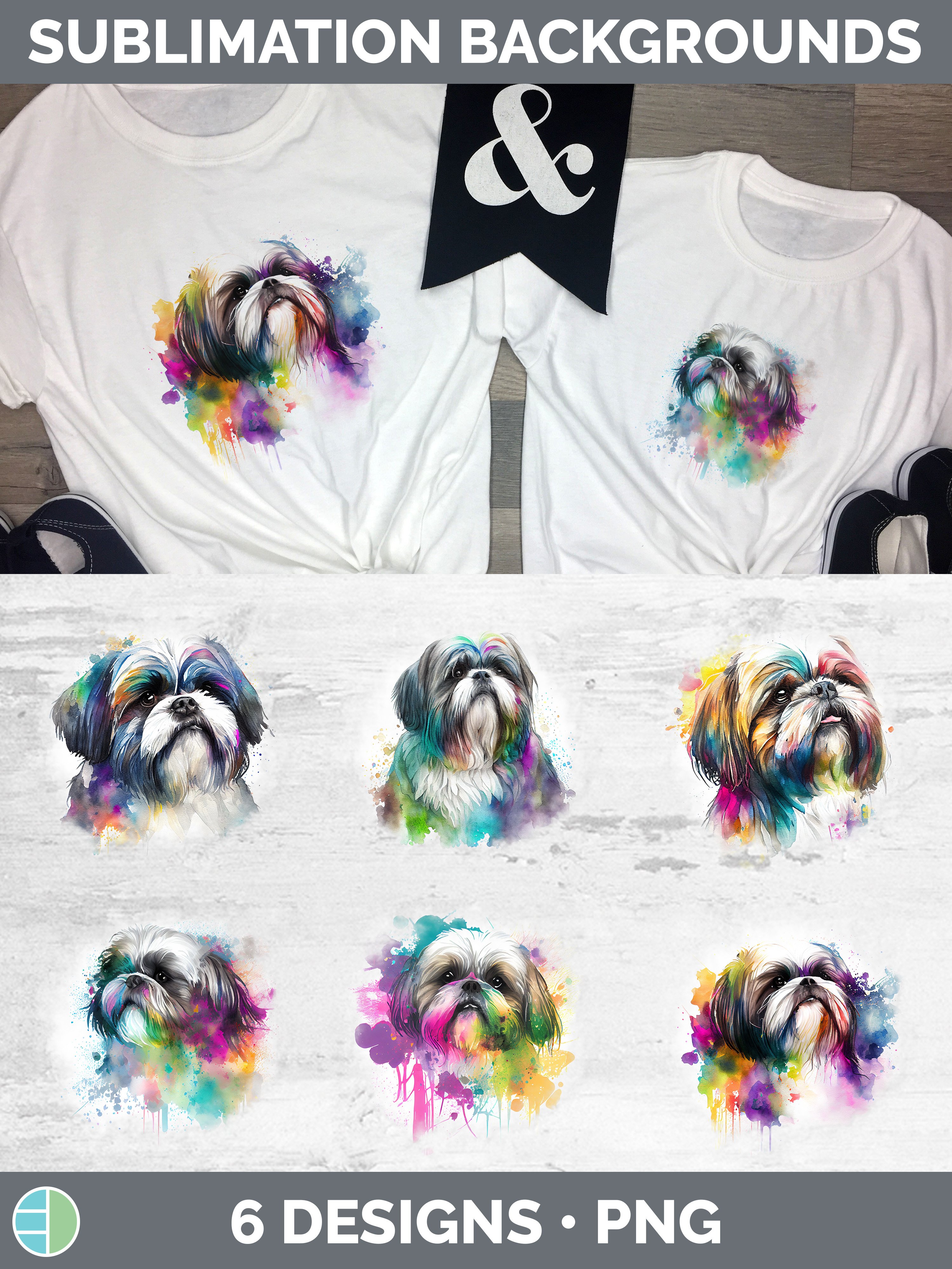 Rainbow Shih Tzu Dog Grunge Background | Sublimation Distres