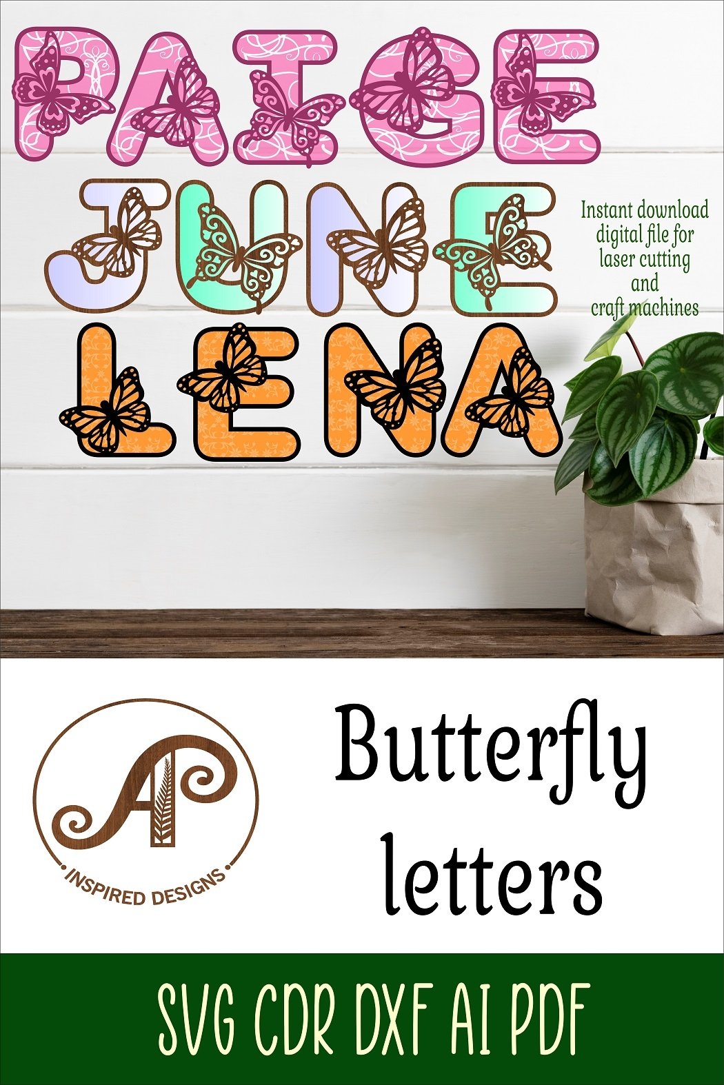 Butterfly alphabet set. 2 layer letters. 60 letter options