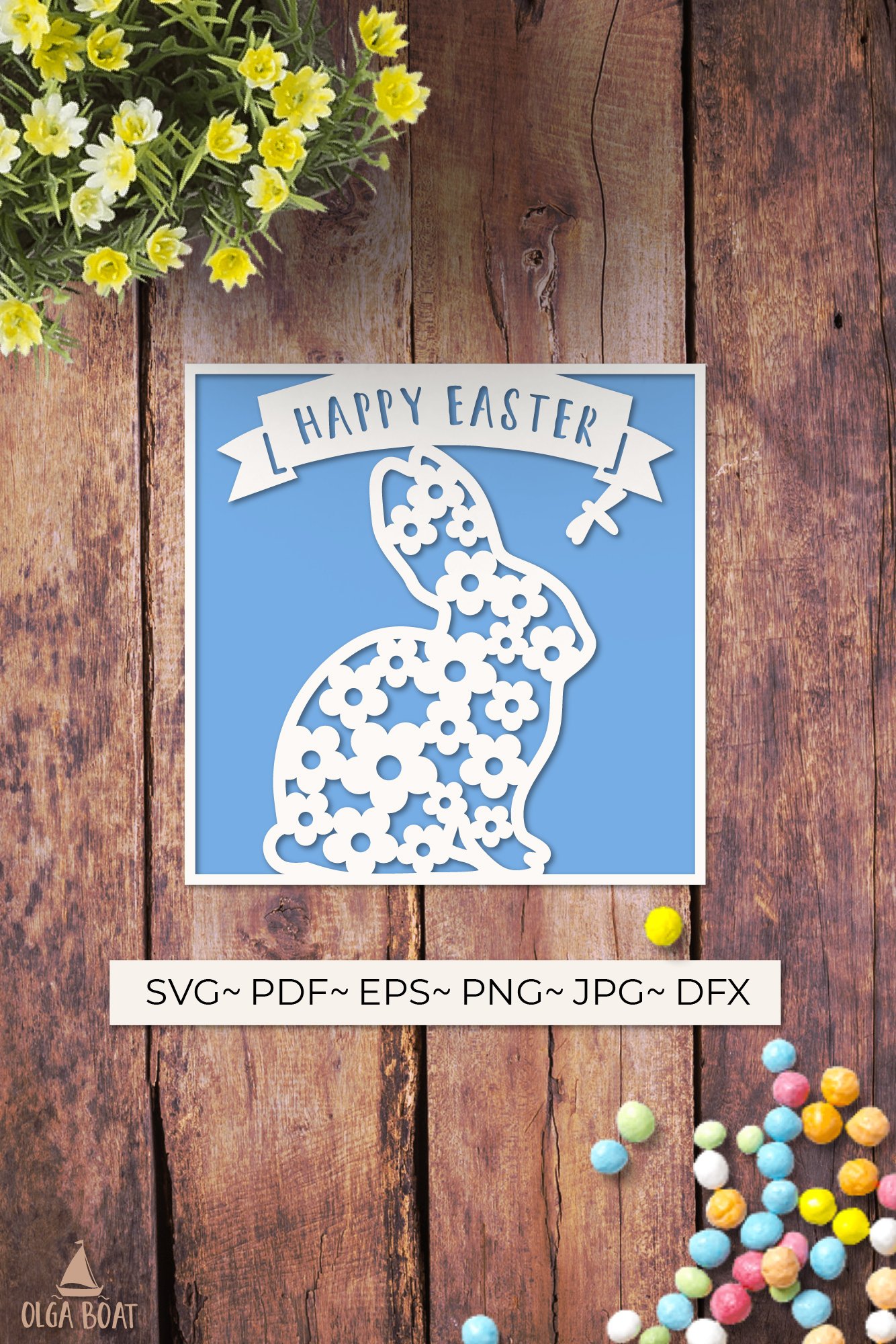 Happy easter card template | Easter rabbit svg