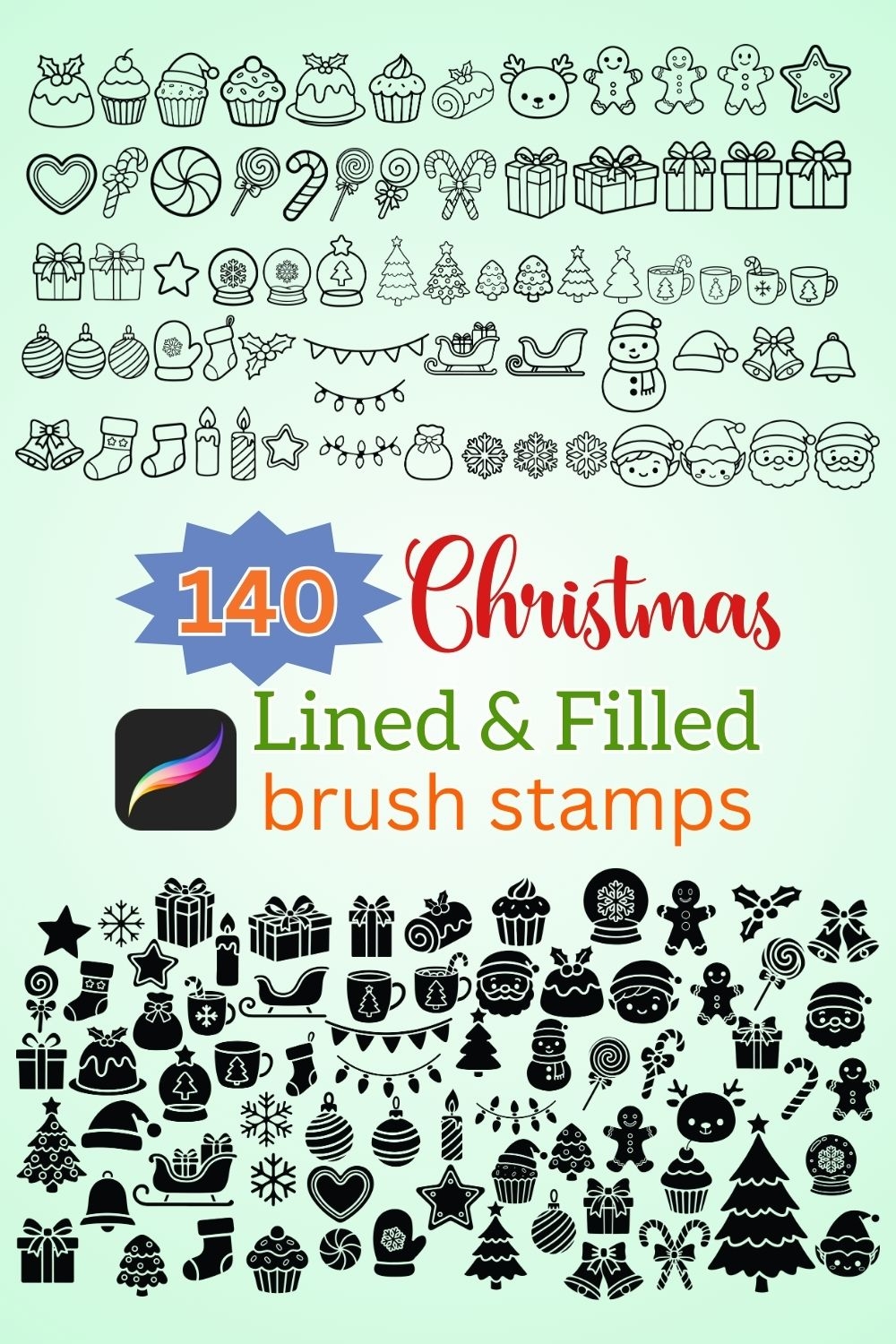 140 Christmas Procreate Brush Set