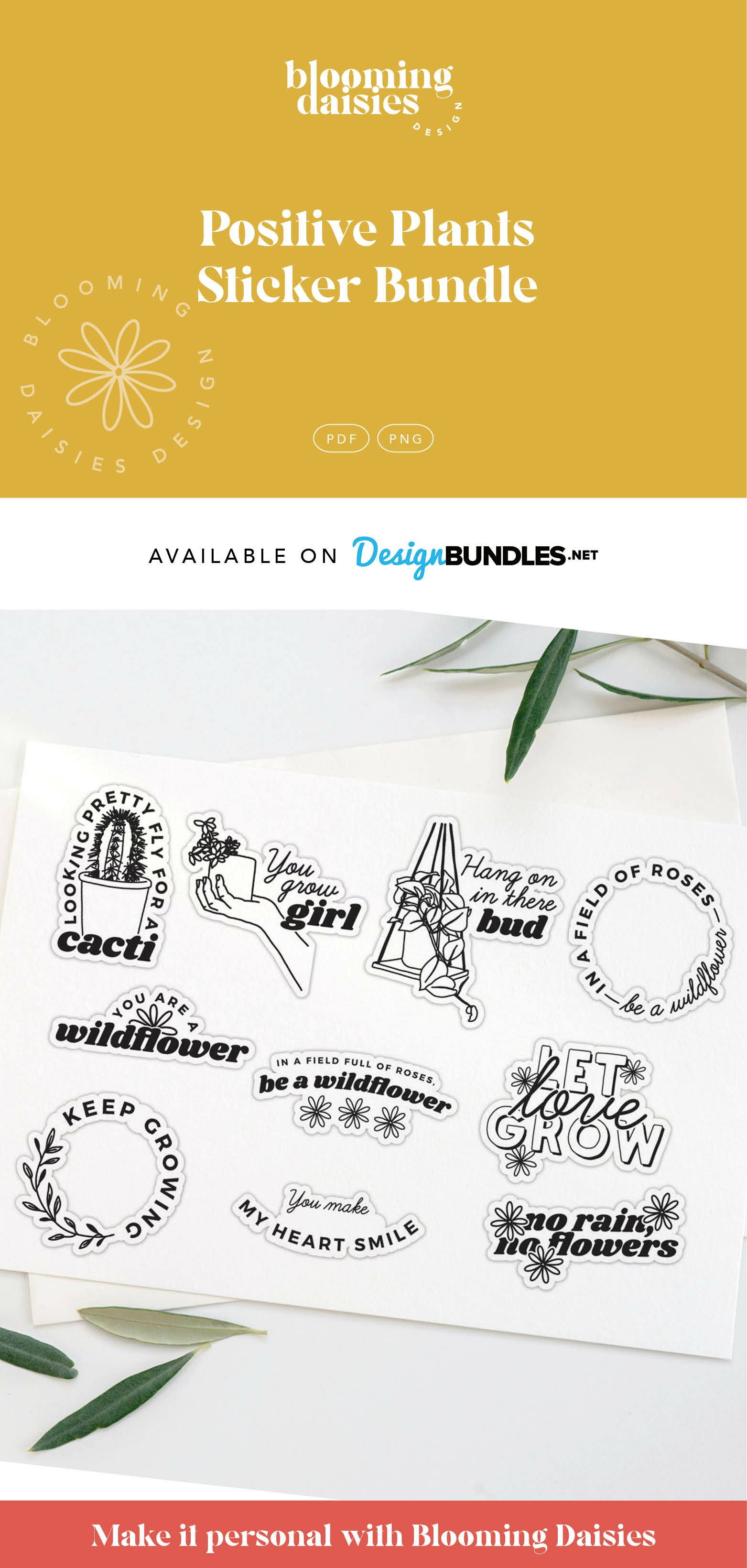 Black and White Positive Plant Stickers