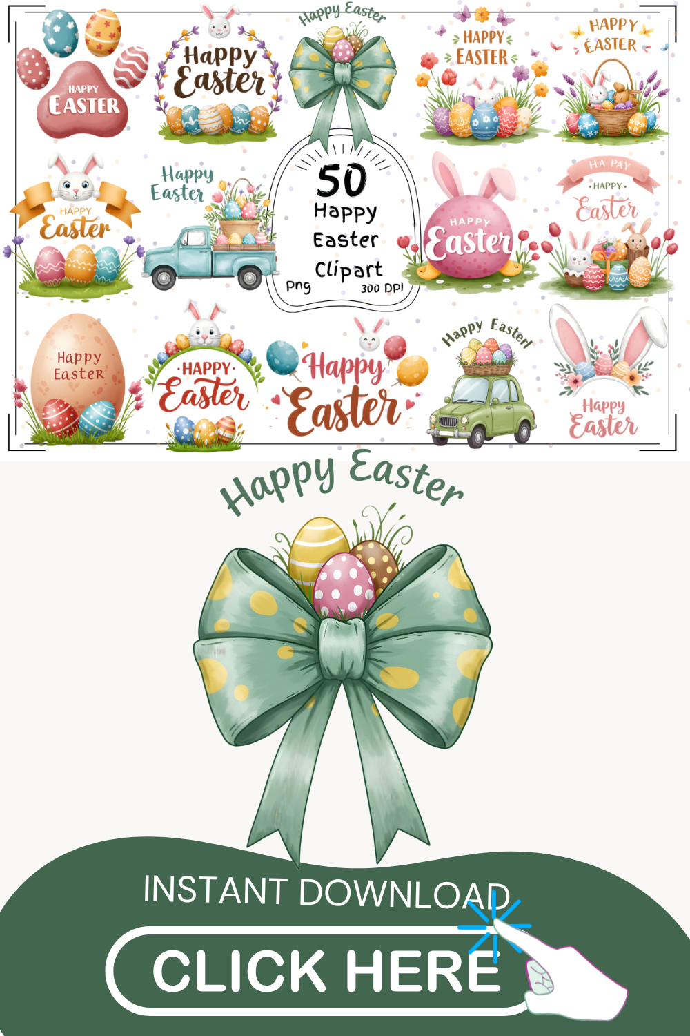 50 Cute Easter Clipart Bundle - Colorful Spring Designs