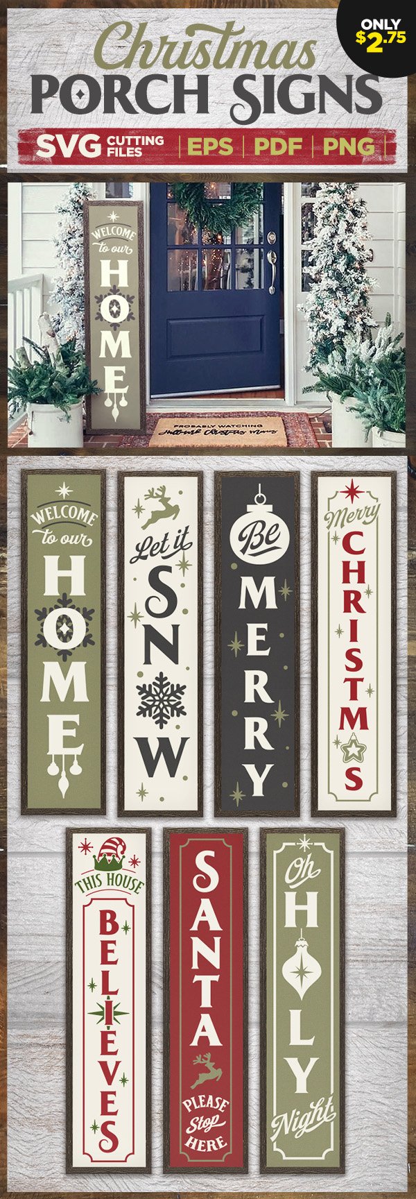 christmas vertical sign Instant SVGDXFSVG Christmas Vertical Sign Bundle of 4 Vol Christmas porch sign svg farmhouse sign 1 vintage