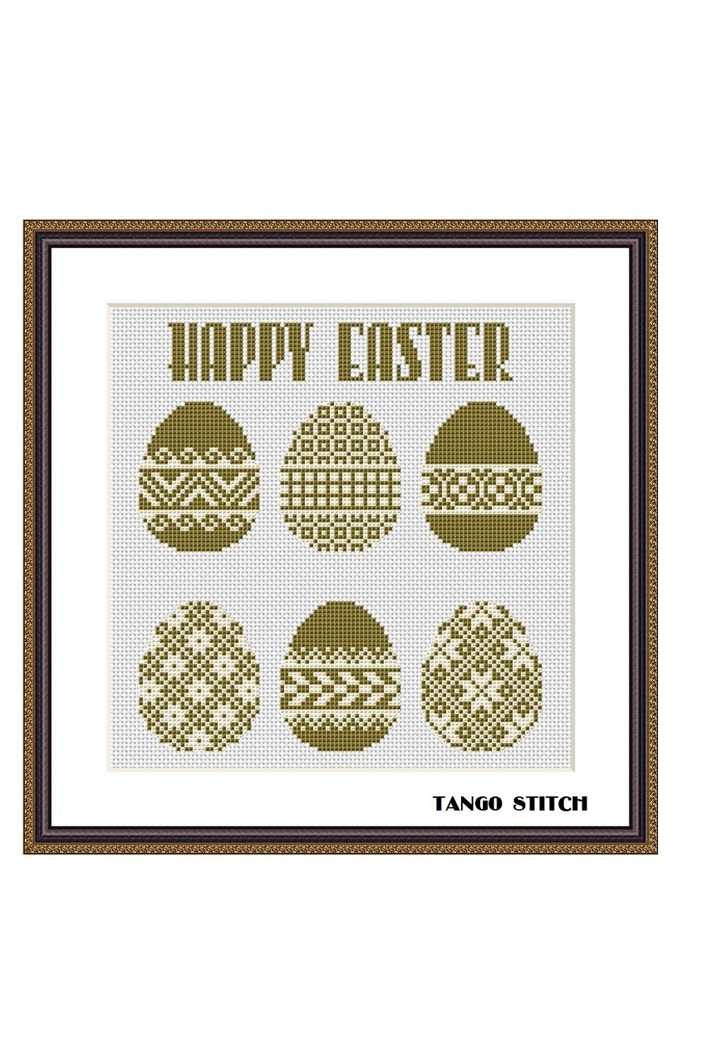 Happy Easter gold eggs ornament set cross stitch pattern