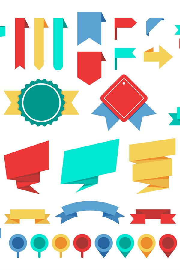 Vector ribbons and labels flat set