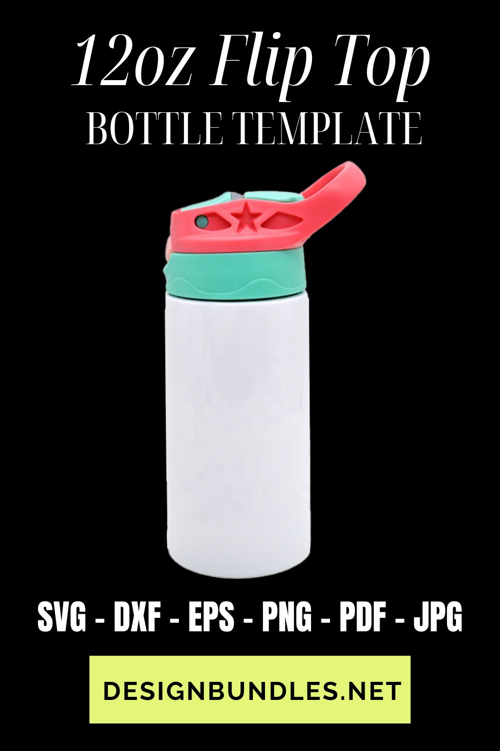 12oz Kids Flip Top Bottle Straight Template Sublimation PNG