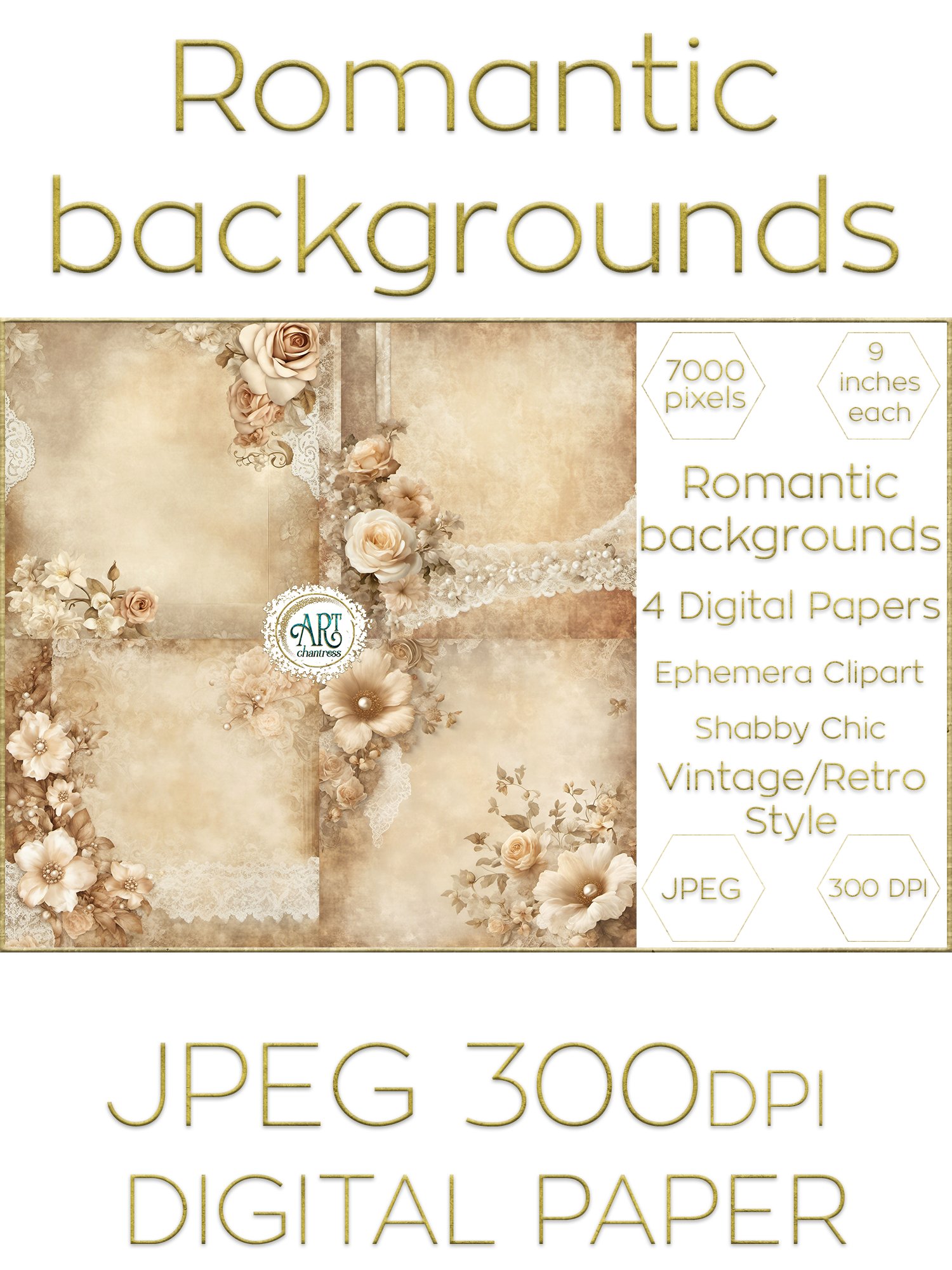 Watercolor Vintage Digital Paper Shabby Chic (2924729)