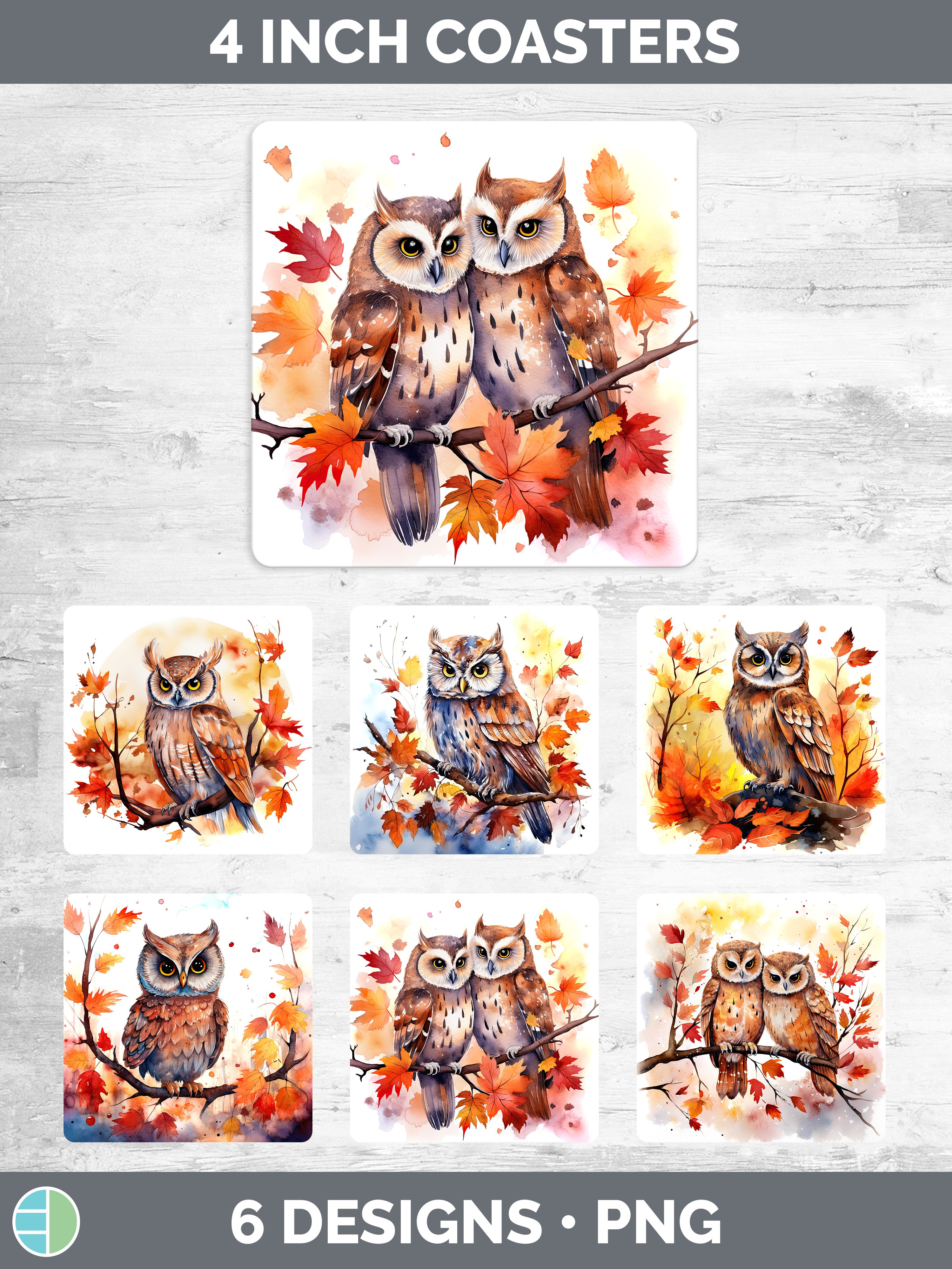 Autumn Owl Bird Square Coaster | Bundle Coaster Designs