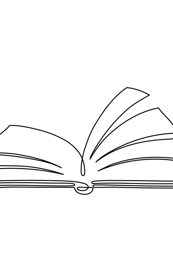 One line book. Outline library books, art sketches teaching