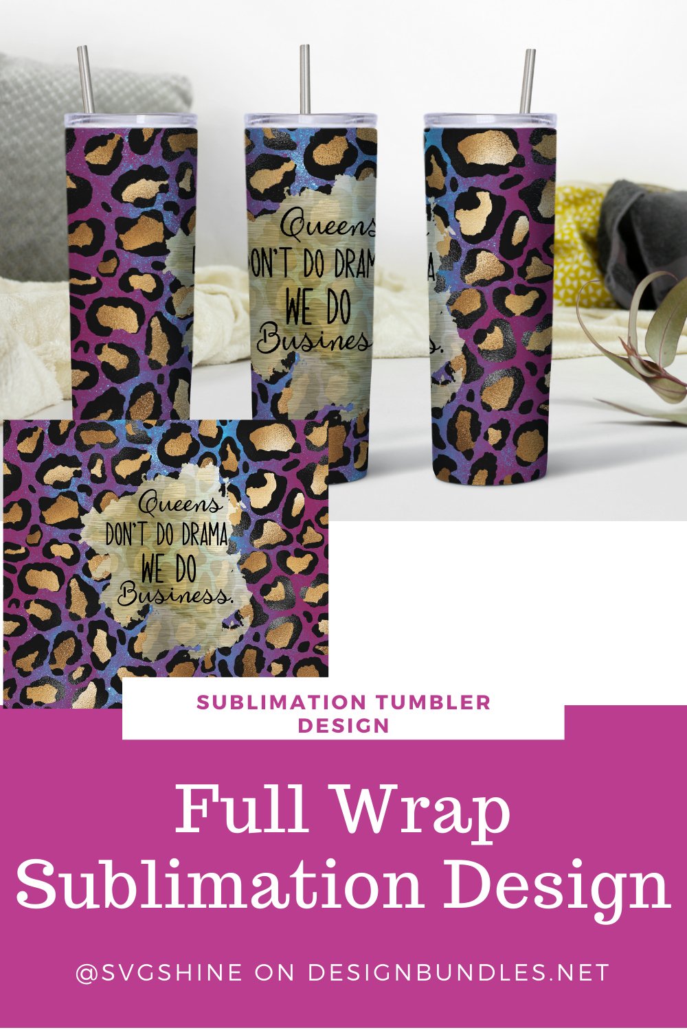 20 oz Skinny Straight Tumbler Wrap Design Leopard (1307945)