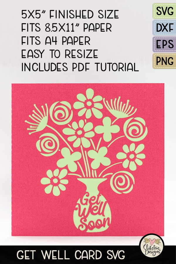 Floral Bouquet Get Well Soon Card SVG Cutting File
