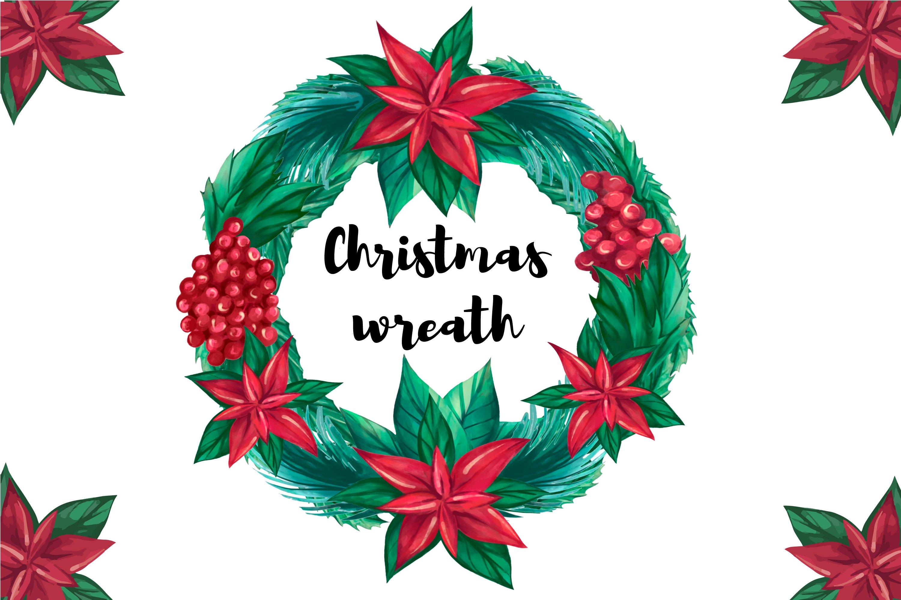 Watercolor Christmas wreath clipart, Holly wreath