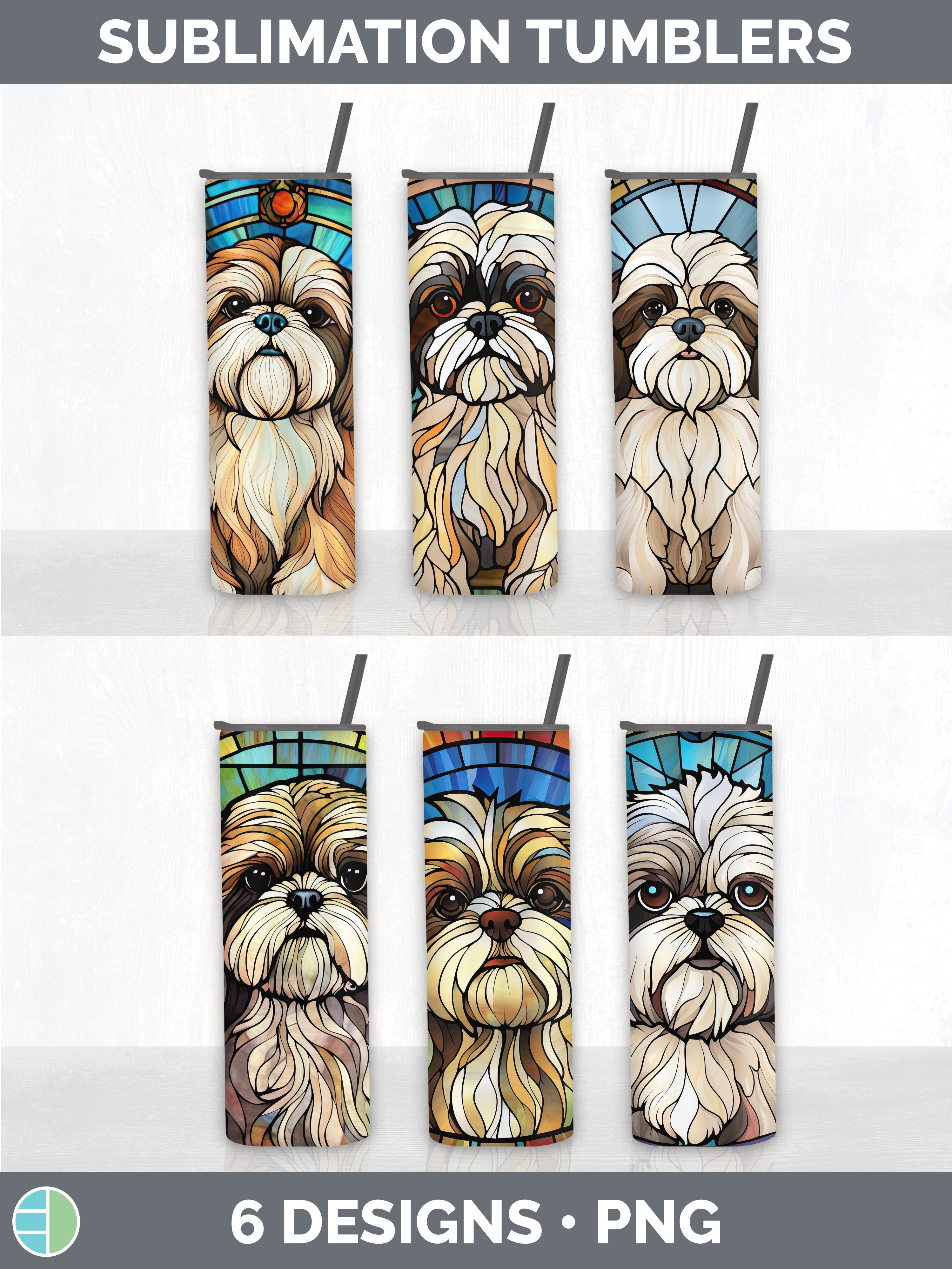 Stained Glass Shih Tzu Dog Tumbler | Sublimation 20 oz Skinn
