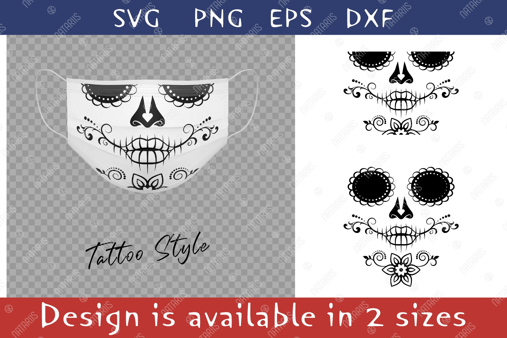 Elegant Sugar skull design with floral pattern for face mask