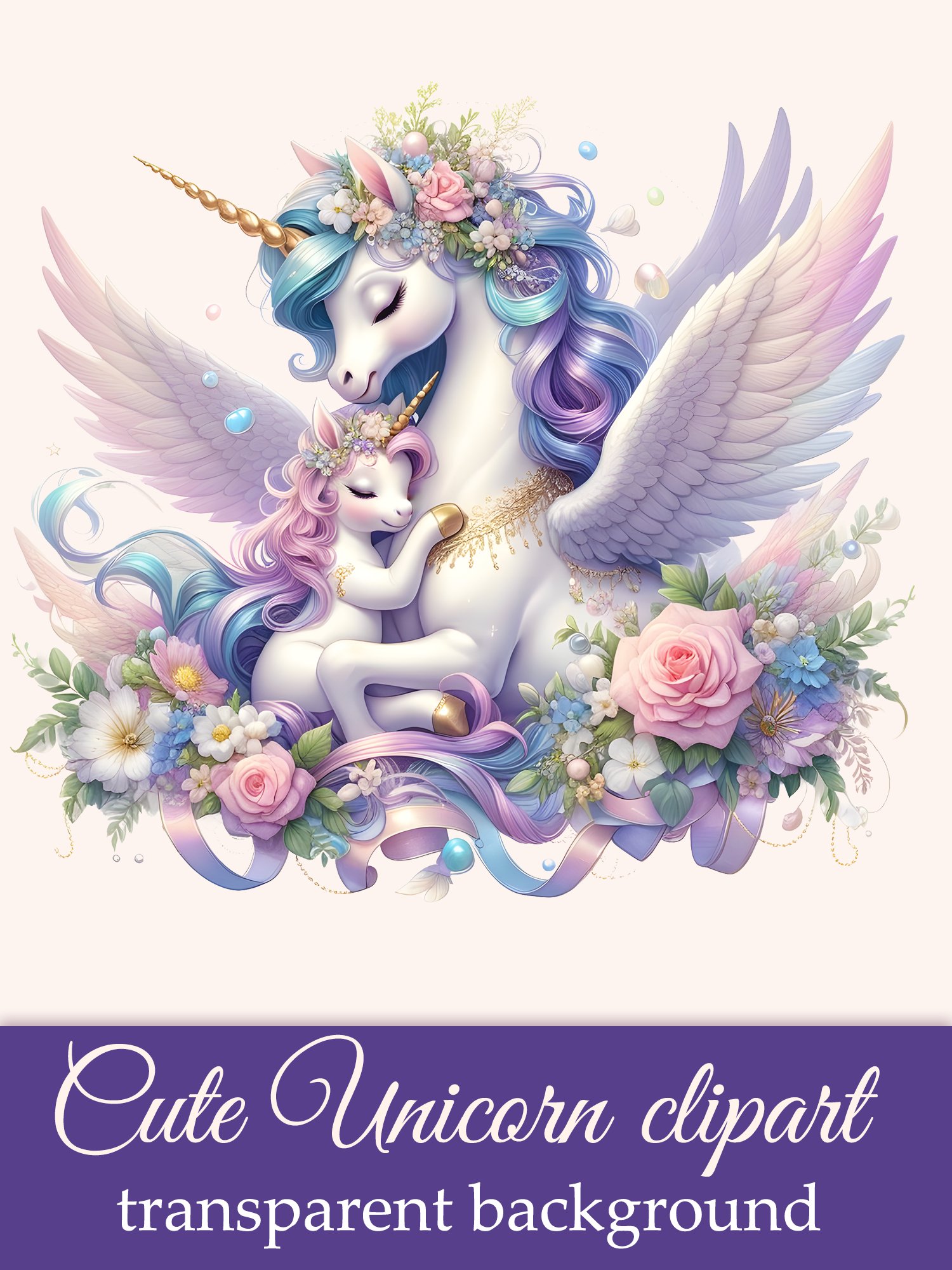 Unicorn Clipart, Mother's Day Clipart, Unicorn Mom and Baby