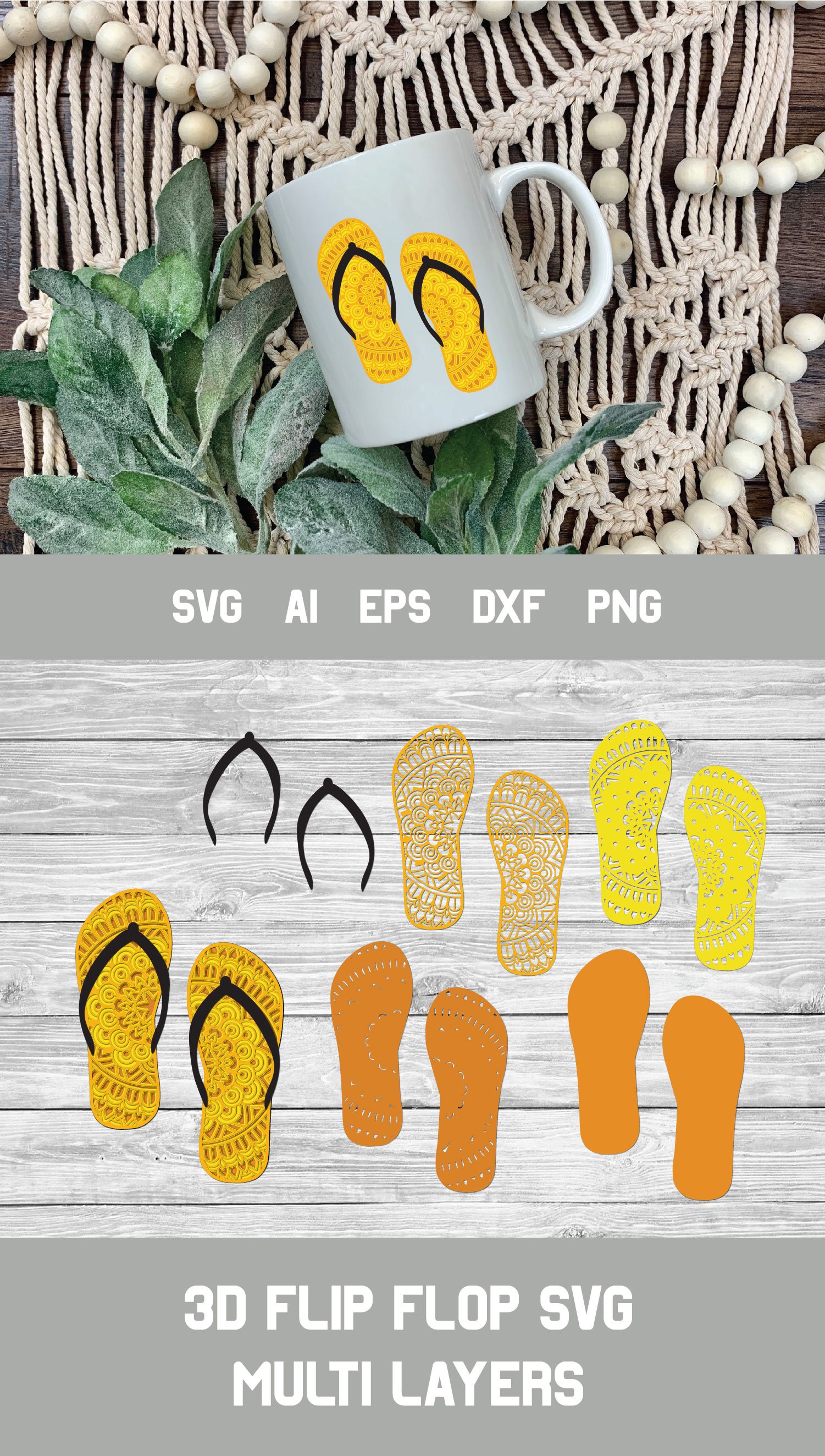 Download 3d Layered Flip Flop SVG | Summer Multi Layer SVG | Cut ...