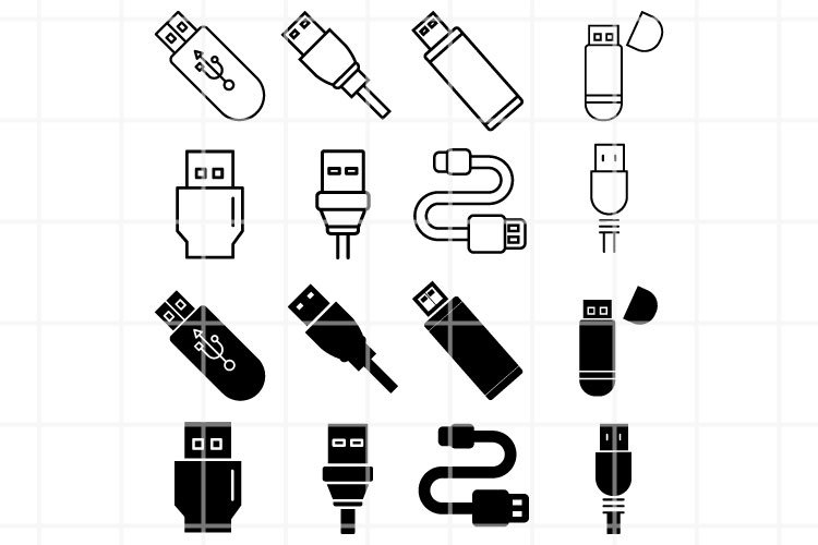 Usb Icon Table USB icons. Device icon file. Charging Vector set.