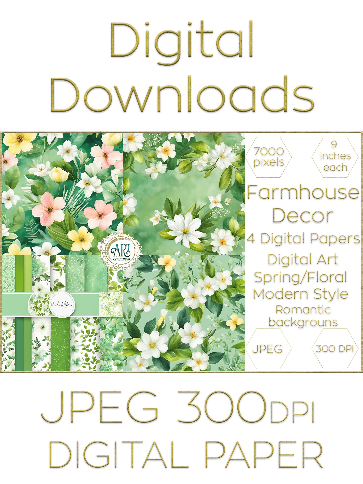 Floral Spring flowers Romantic Digital Paper Fresh (3518739)