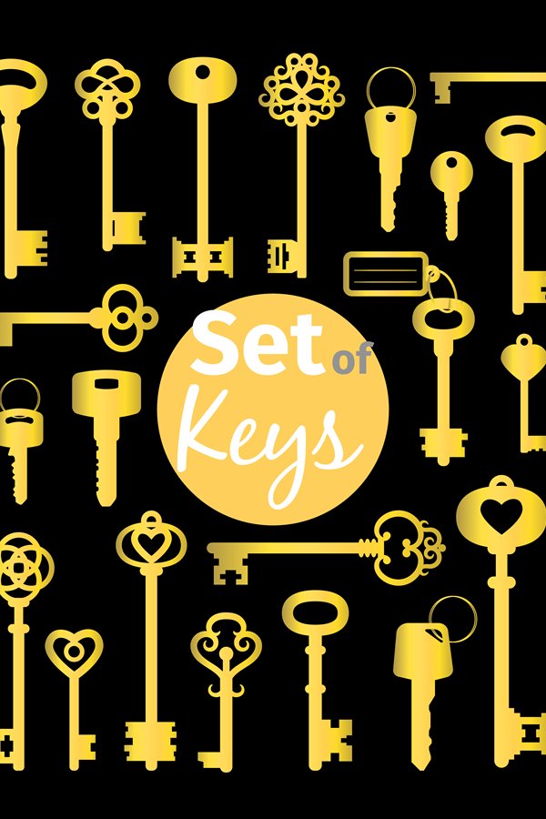 Antique and modern gold keys set