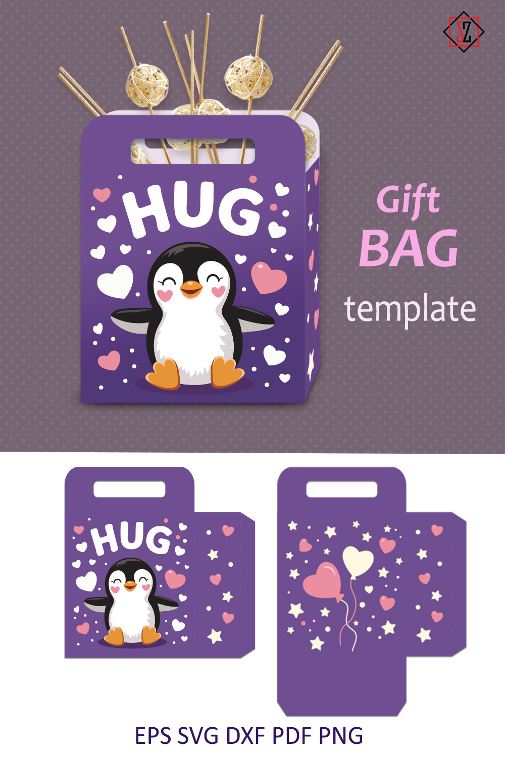 Gift bag with a cheerful penguin ‘HUG’