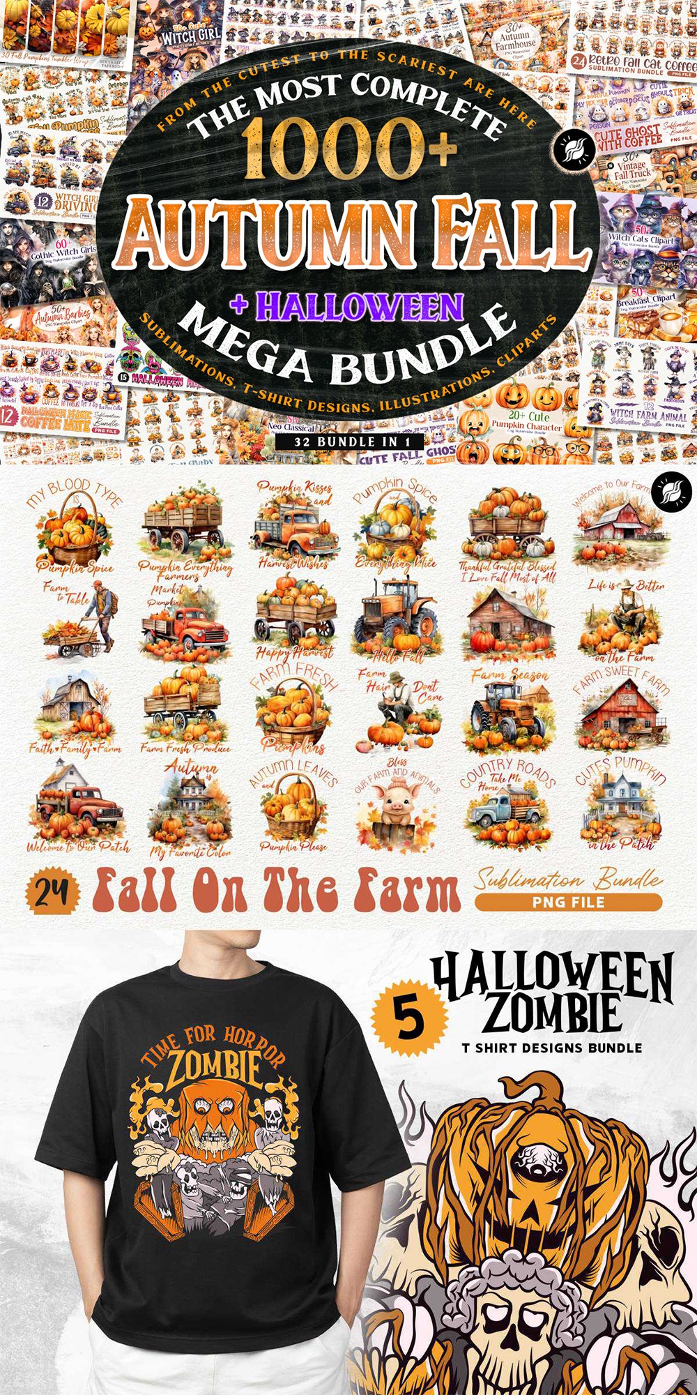 Mega Bundle Autumn Fall Halloween Sublimation Designs PNG
