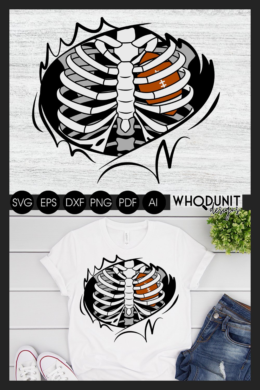 Ribcage SVG Ripped Shirt I love Football