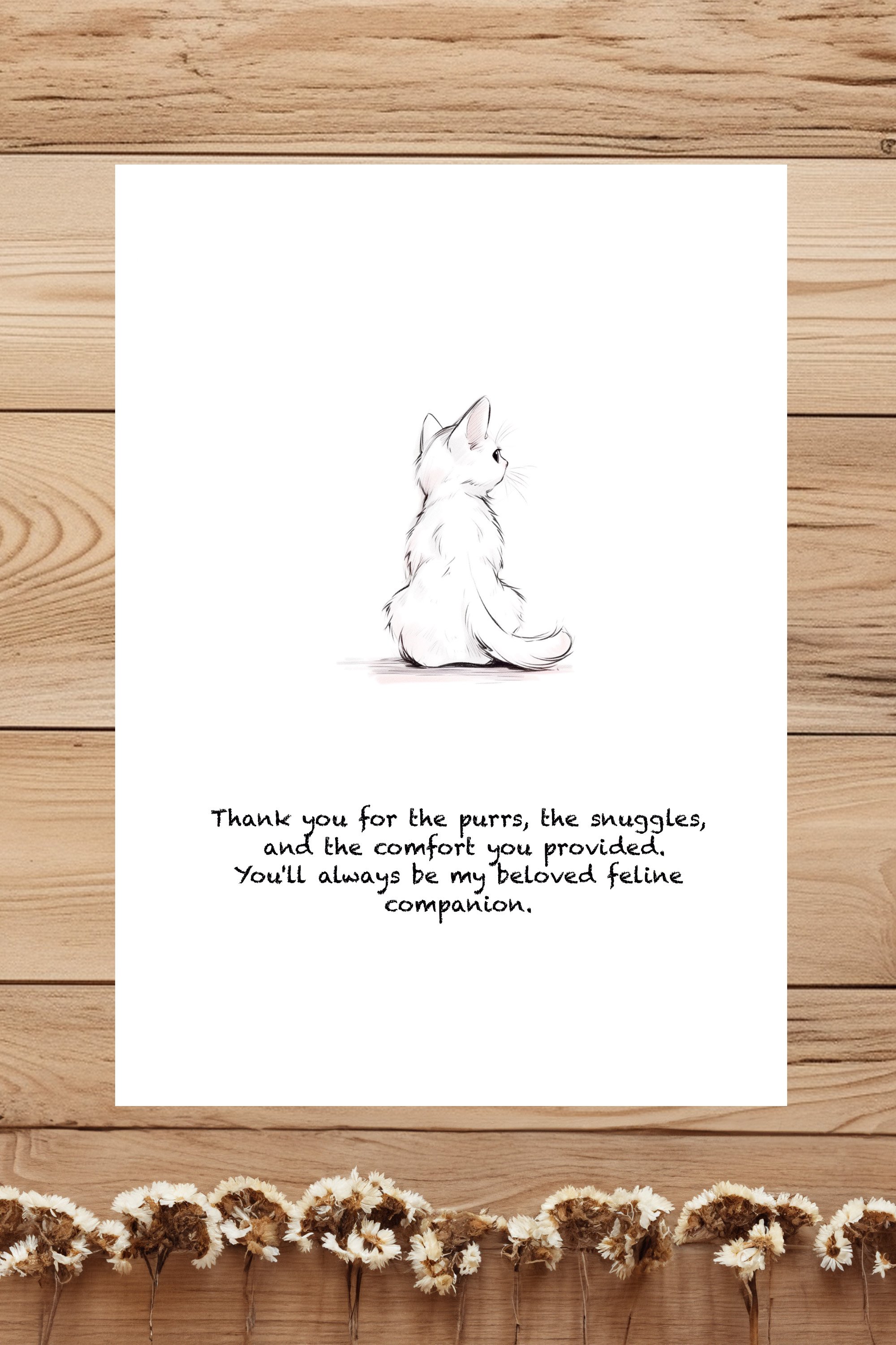 Pet sympathy card for print. White cat condolence card.