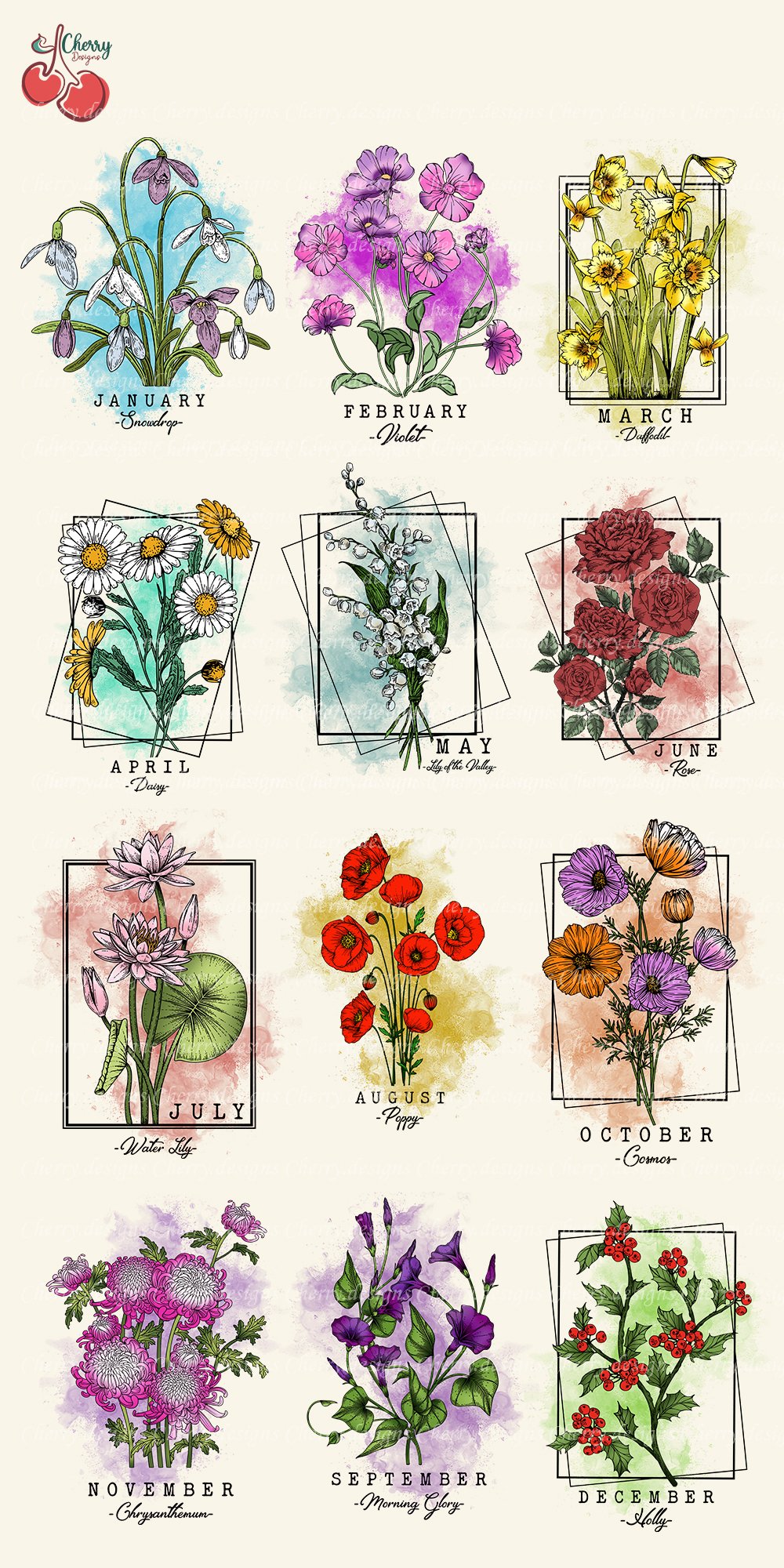 Birth Flower Sublimation Bundle 12 PNG, Birth Flower PNG