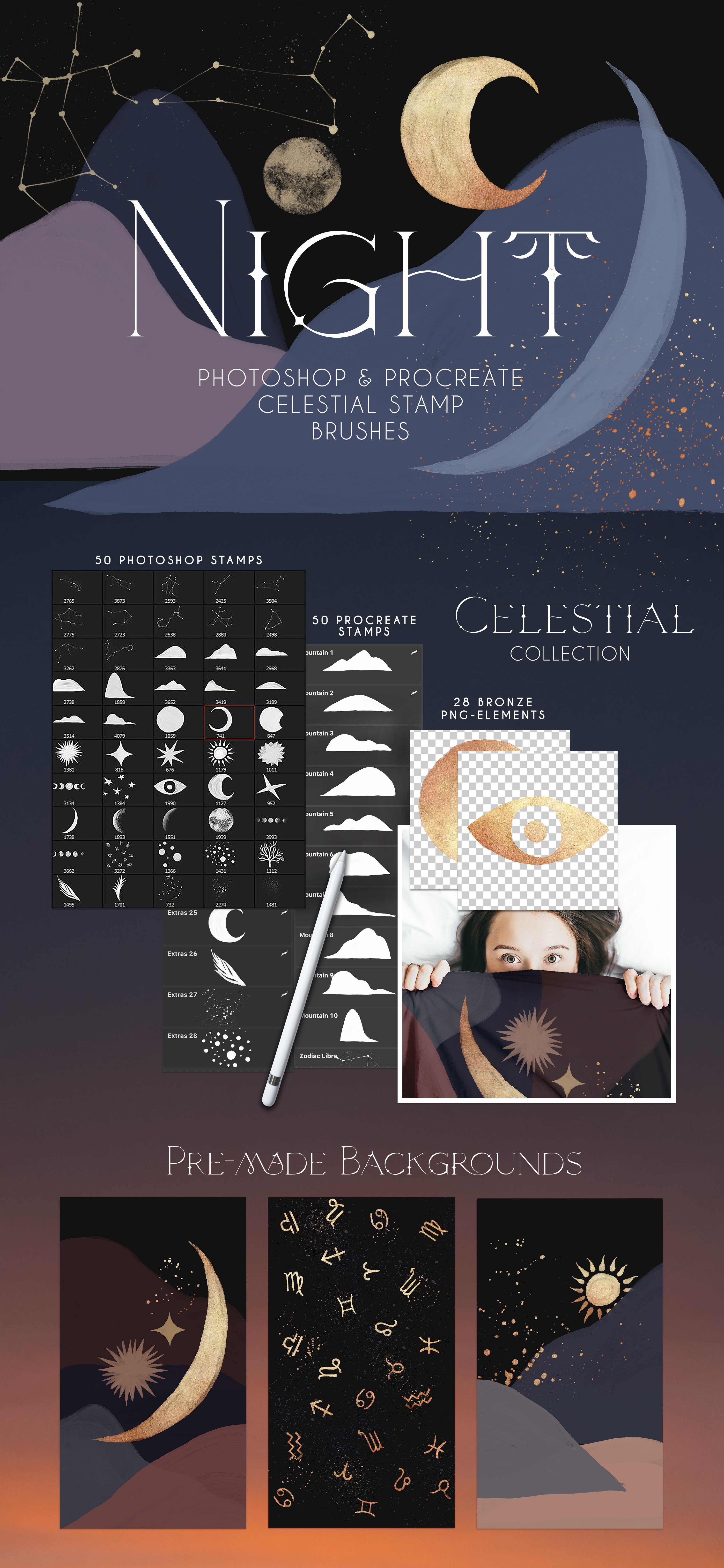 Night - Celestial Photoshop & Procreate Brushes