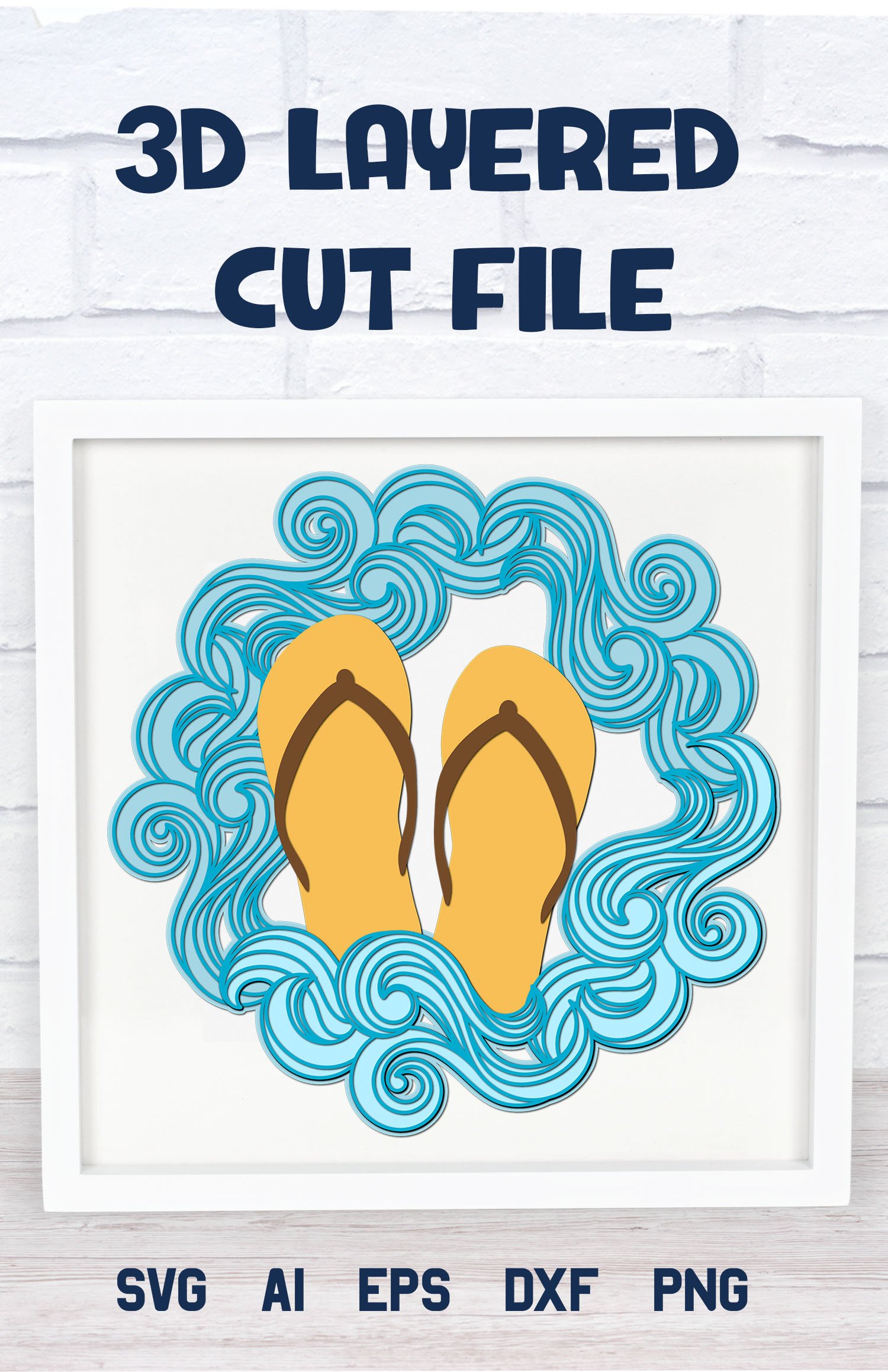 3D Layered Flip Flop SVG | Beach Flip Flops and Ocean Waves