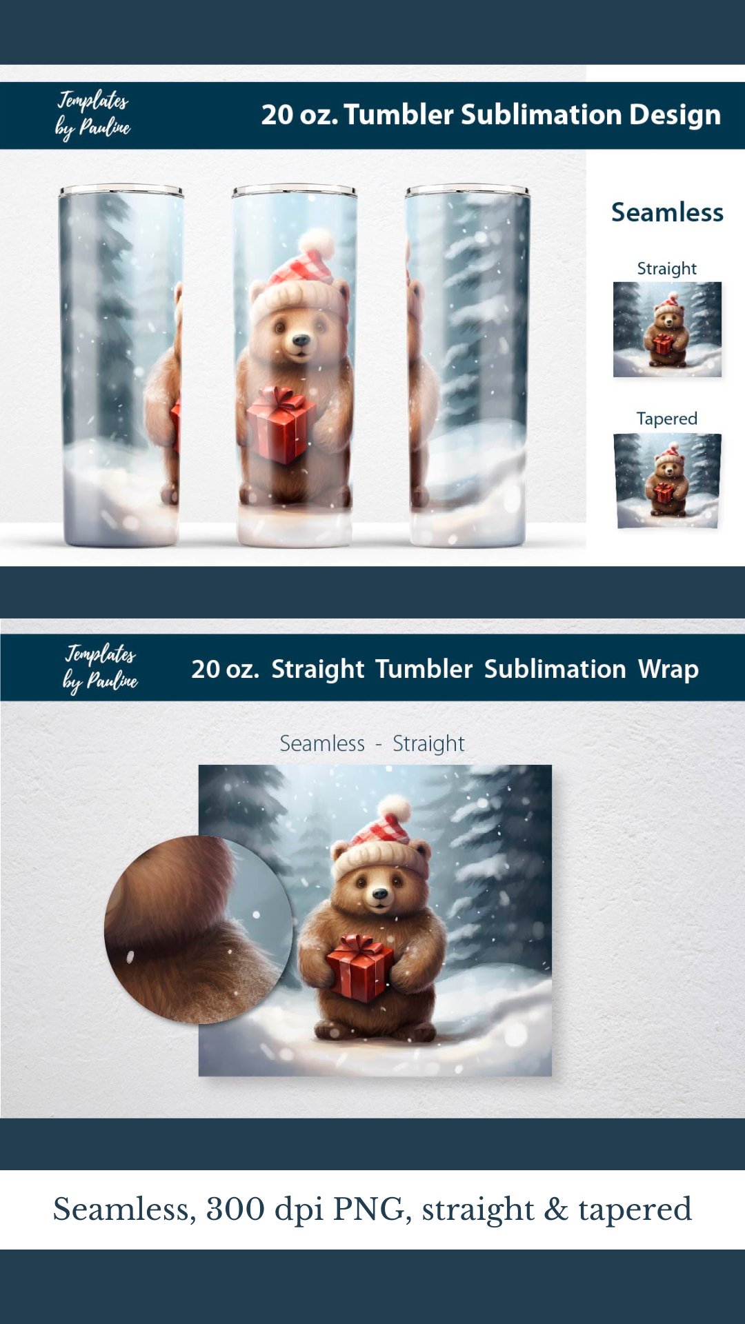 Cute Christmas bear Skinny Tumbler Wrap for Sublimation