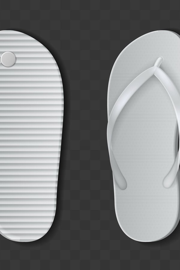 White flip flops sandals. Realistic beach rubber slippers. B