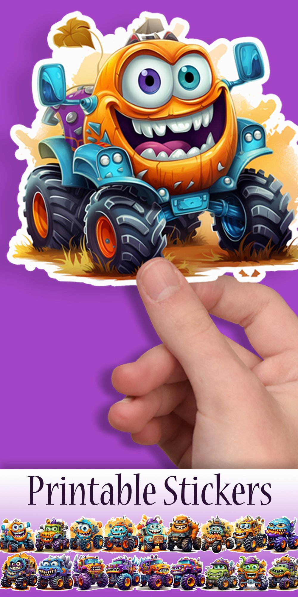 Cute Halloween Stickers Printable: Monster Truck Print &amp; Cut