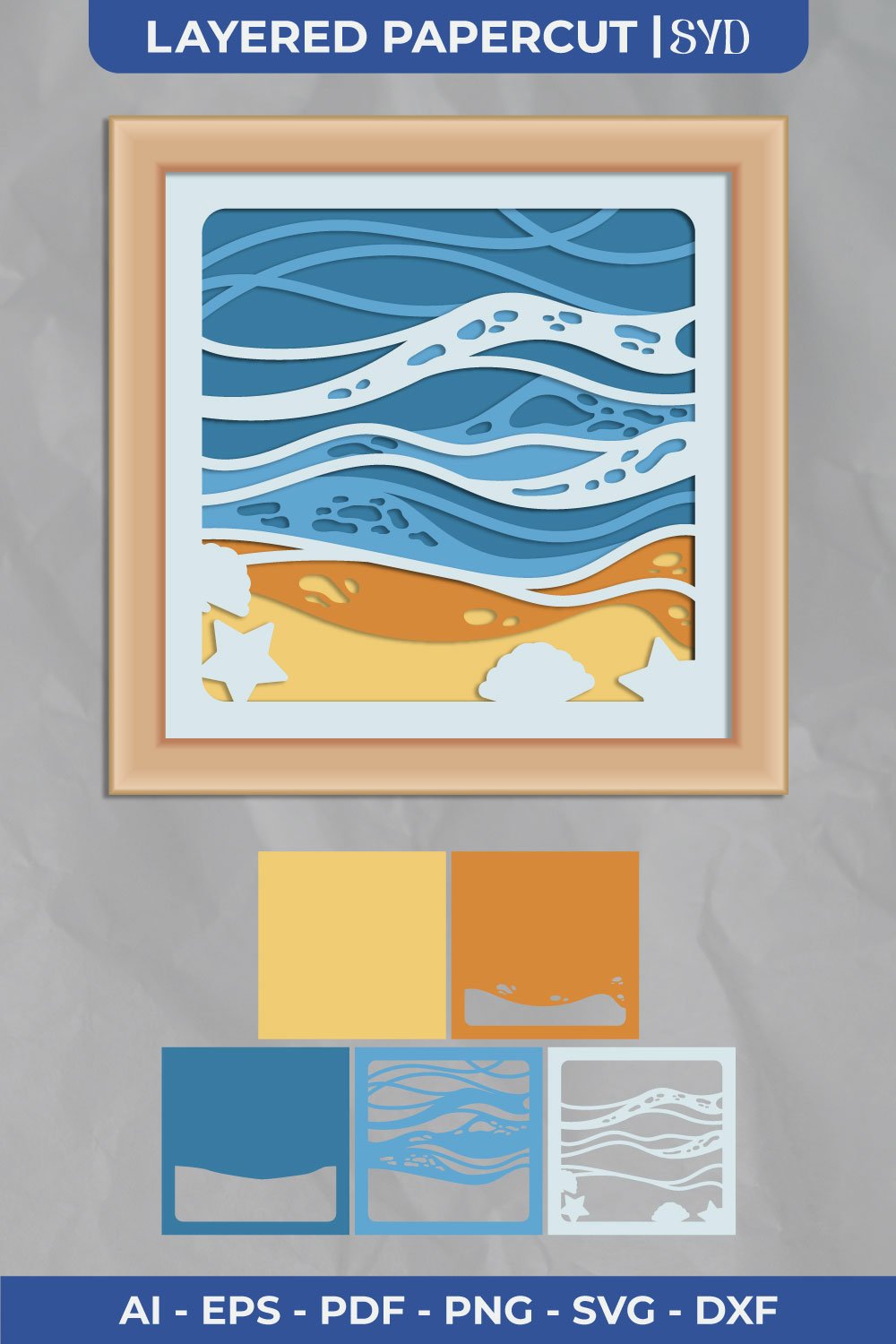 Summer Beach 3D Shadow Box SVG