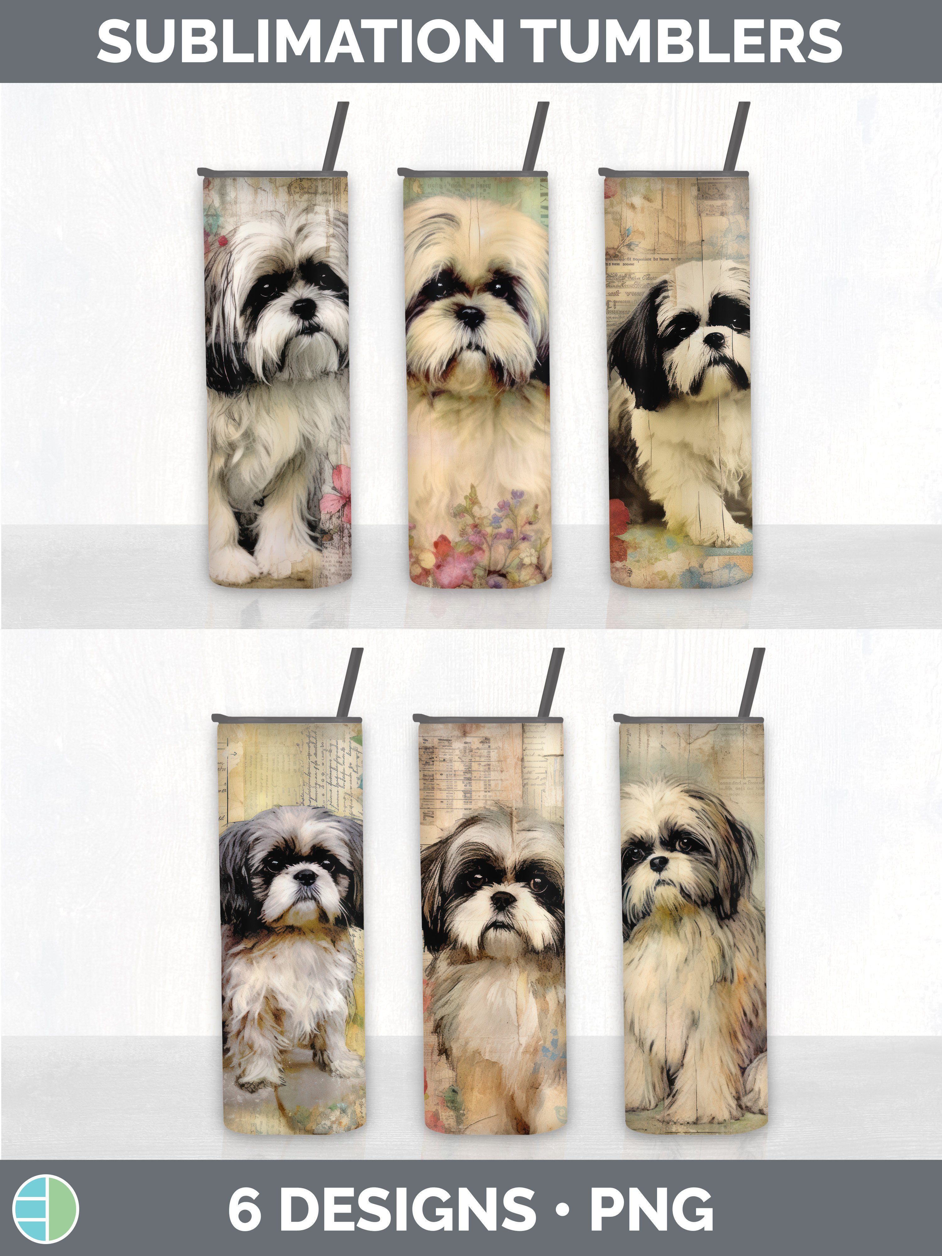 Vintage Shih Tzu Dog Tumbler | Sublimation 20 oz Skinny Tumb
