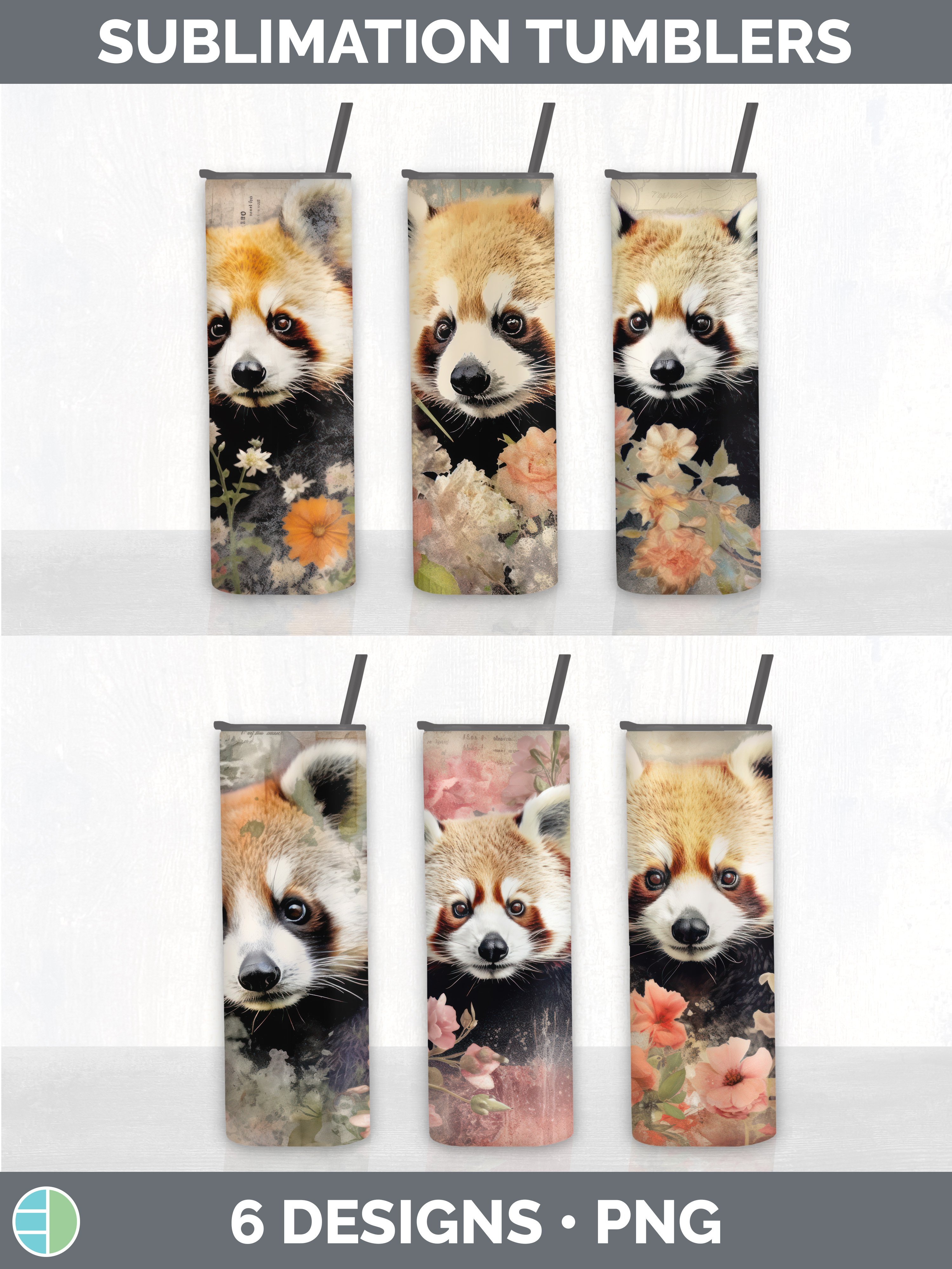 Vintage Red Panda Tumbler | Sublimation 20 oz Skinny Tumbler