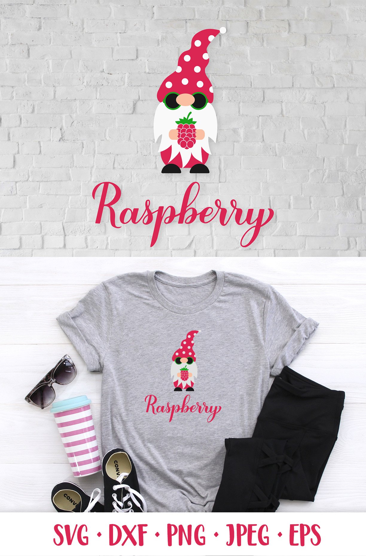 Raspberry Lettering Raspberry SVG calligraphy lettering and gnome holding berry