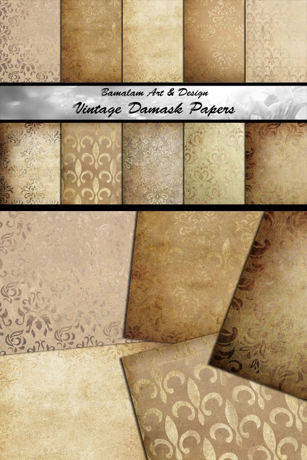 Vintage Damask Scrapbook Papers