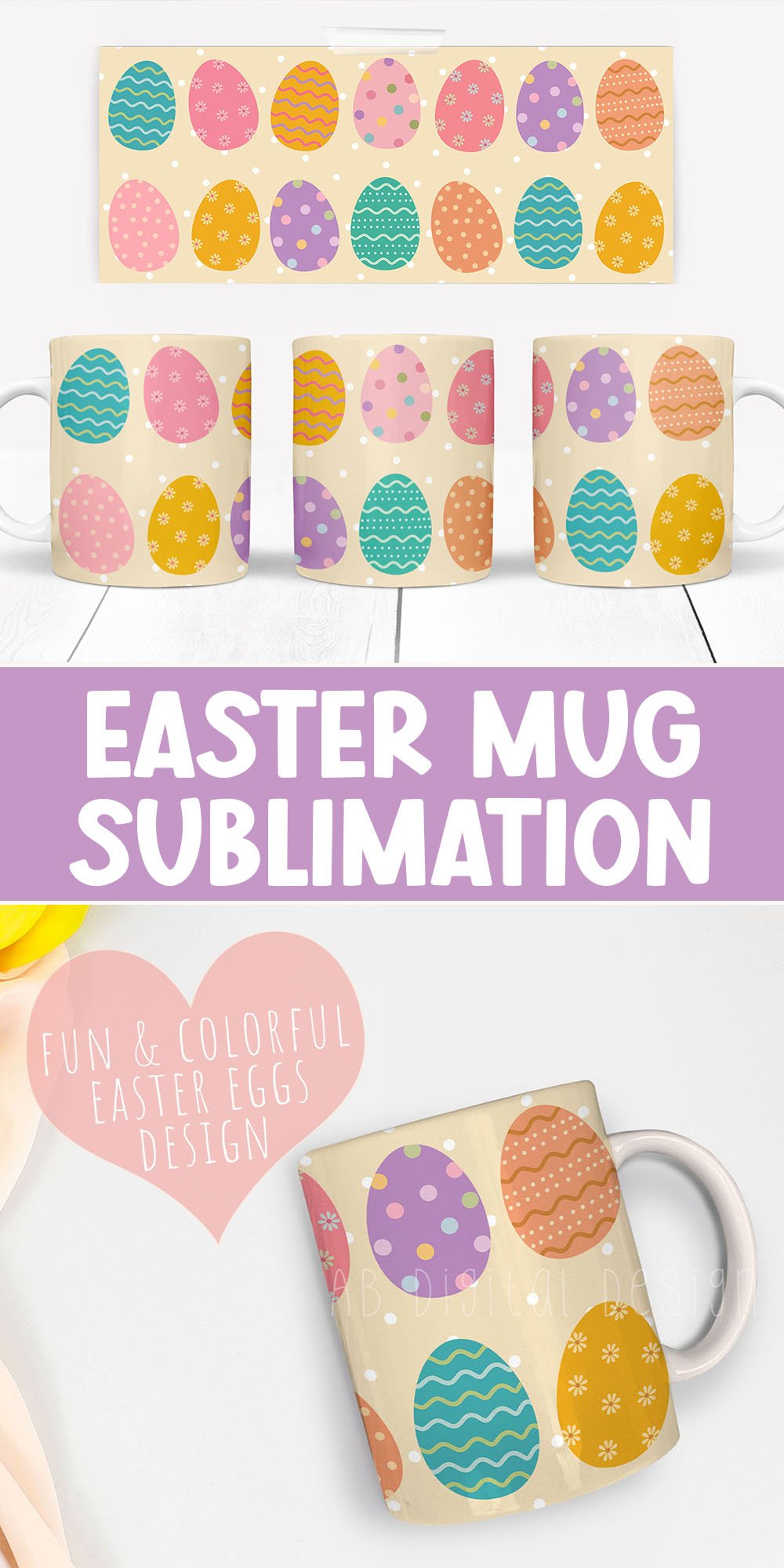 Easter Eggs Mug Wrap Sublimation Design for 11oz & 15oz Mugs