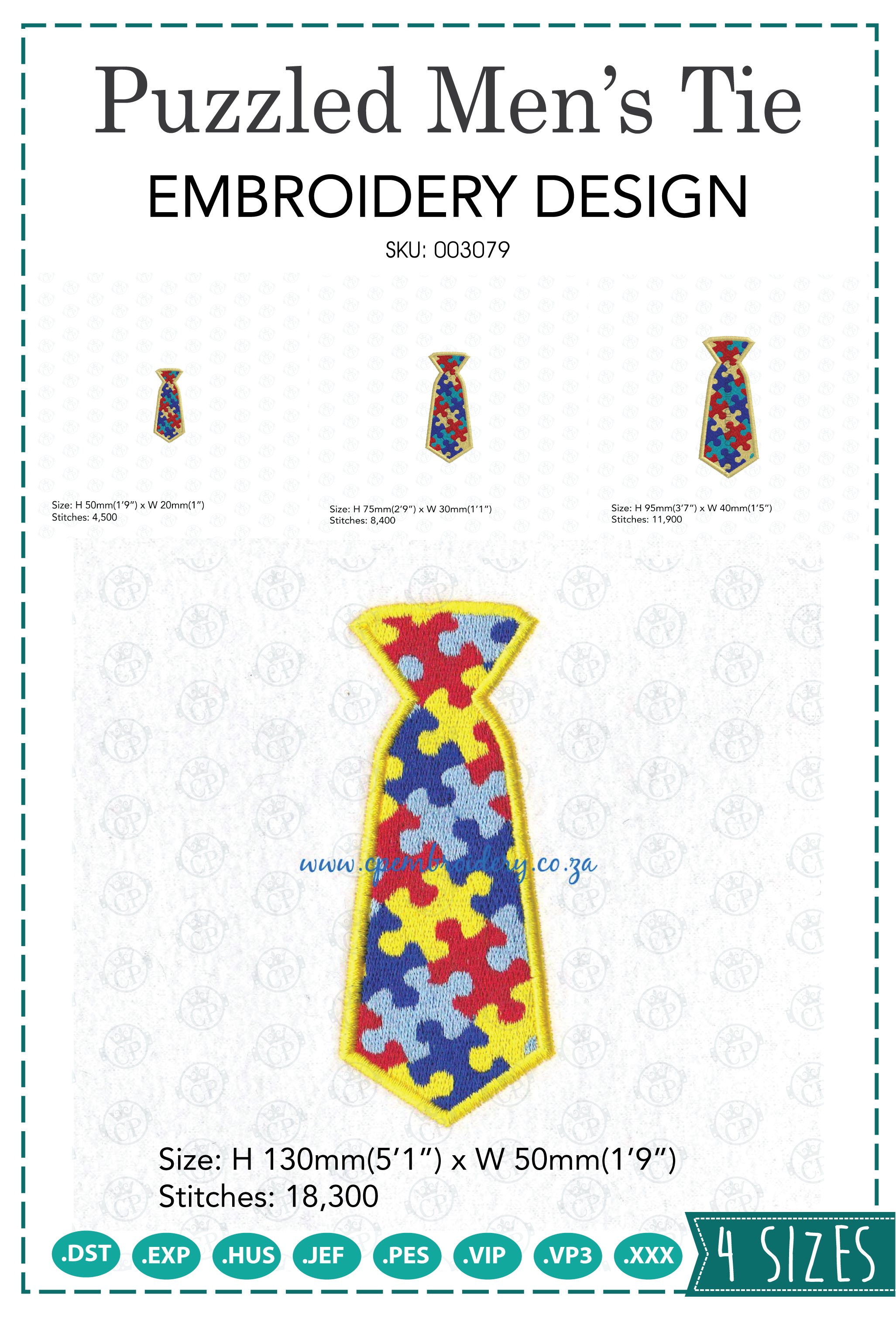 Puzzled Mens Tie Embroidery Design