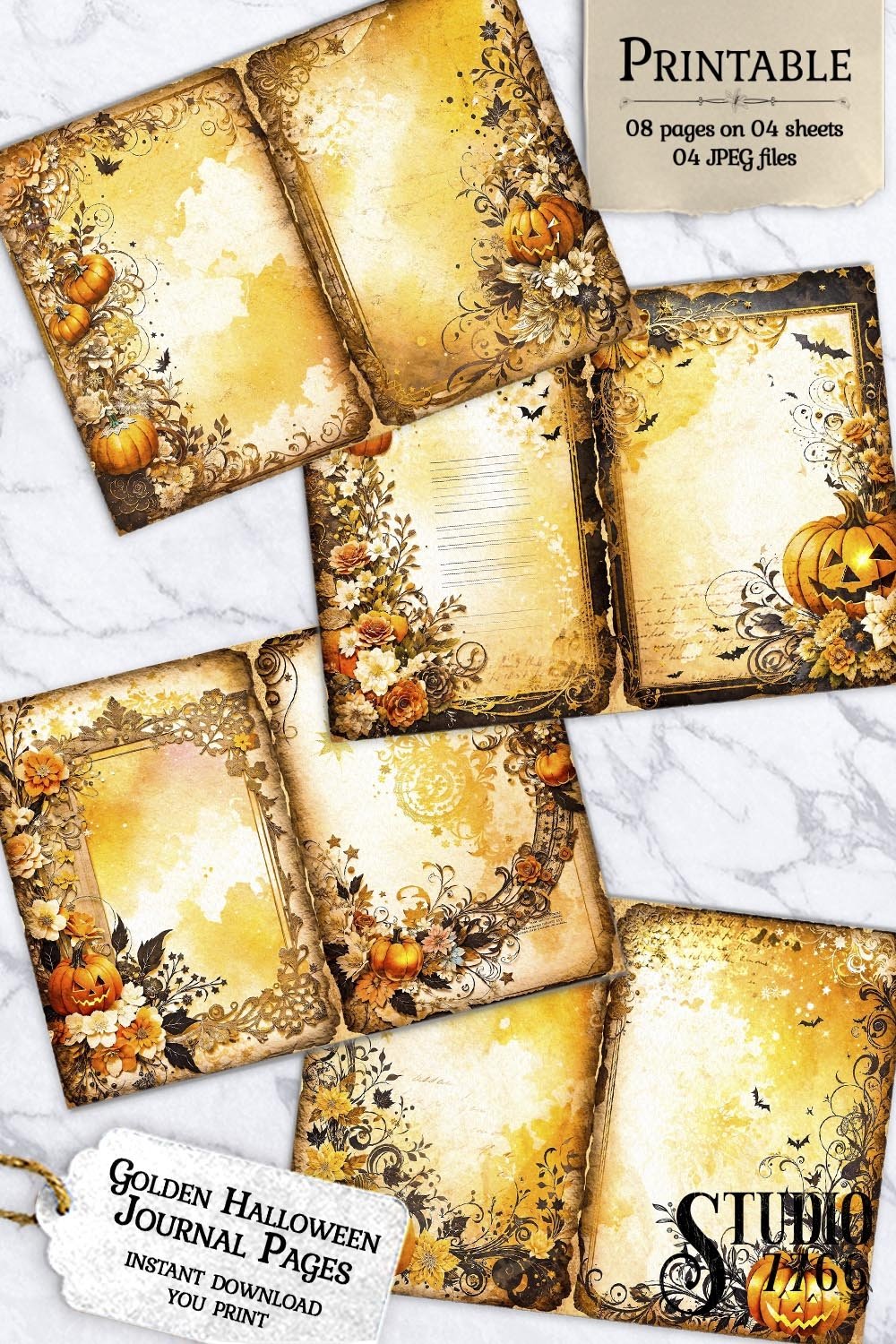 Golden Halloween Junk Journal Pages
