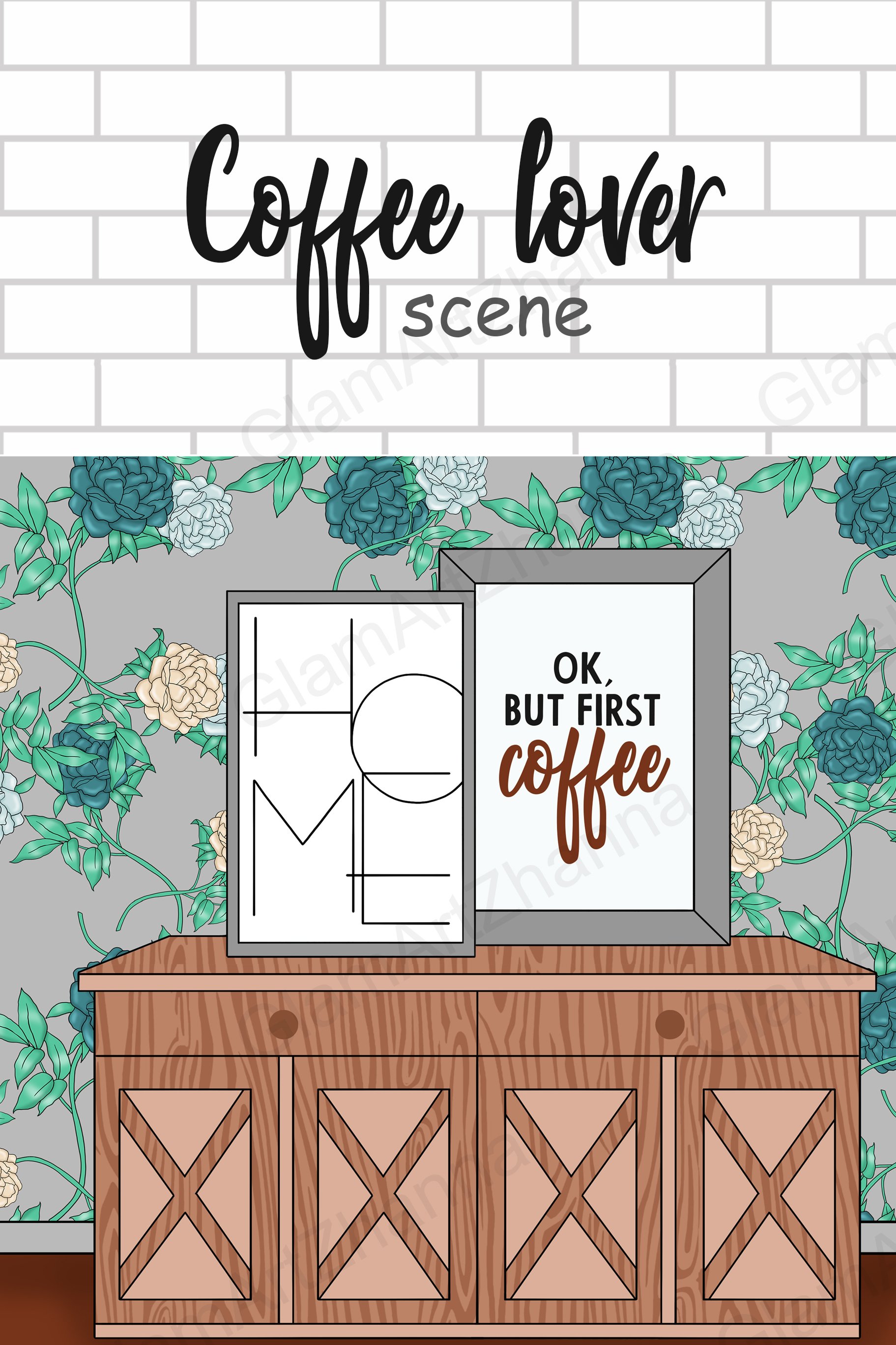 Coffee Lover SCENE Planner Sticker Set Cafe Breakfast PNG