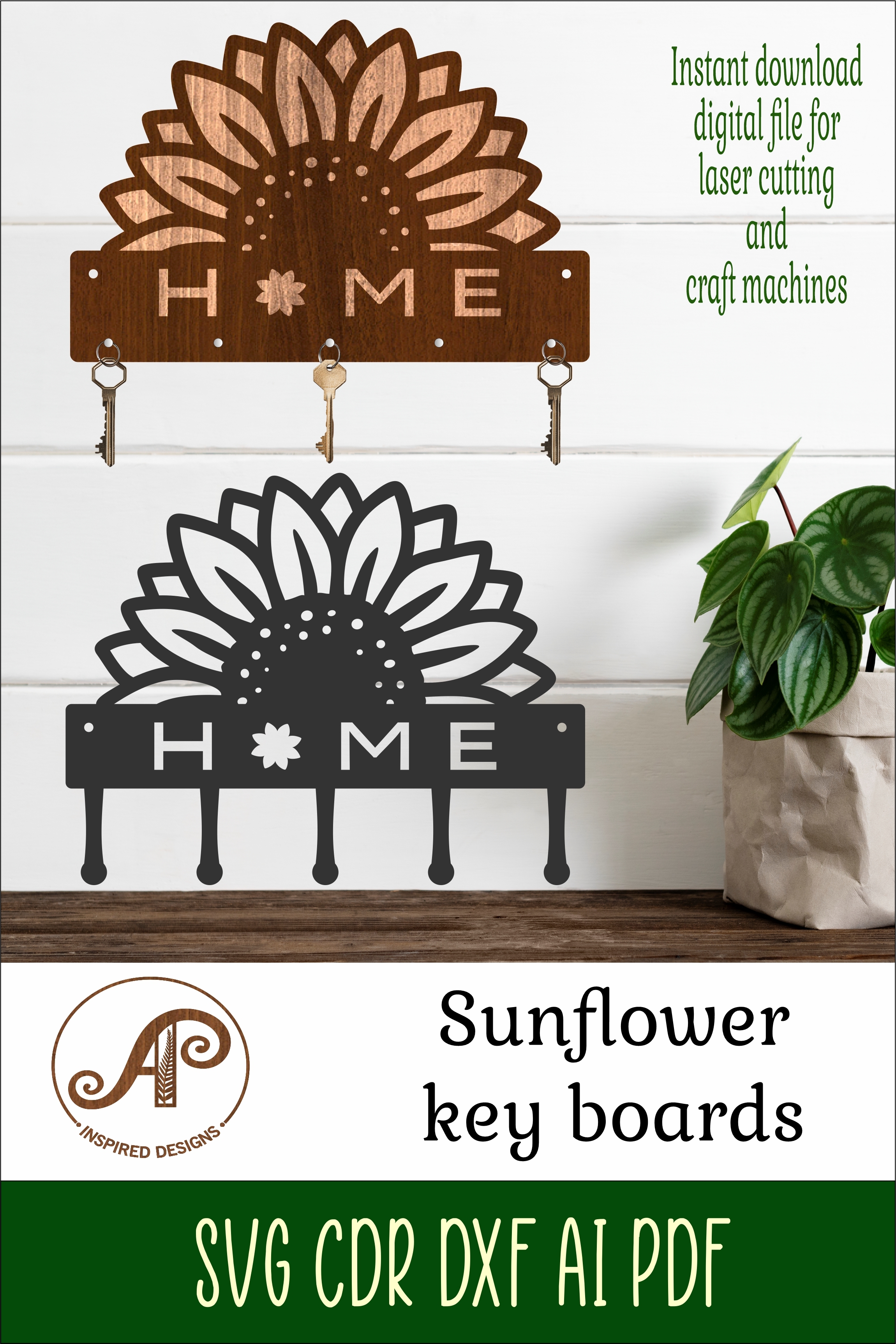 Sunflowers Key holder designs for wood and metal