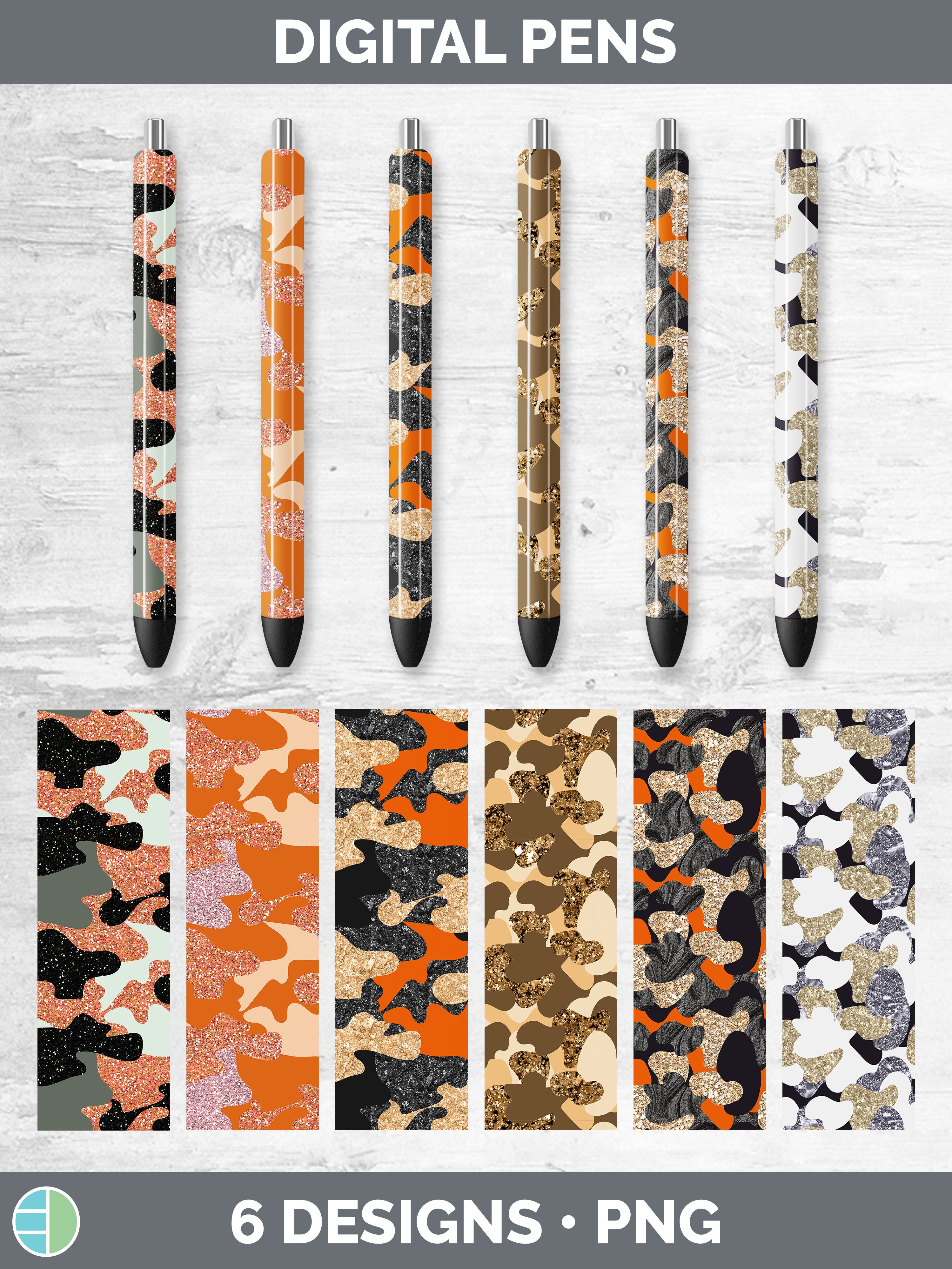 Glitter Orange Camo Pen Wraps | Epoxy Sublimation Bundle
