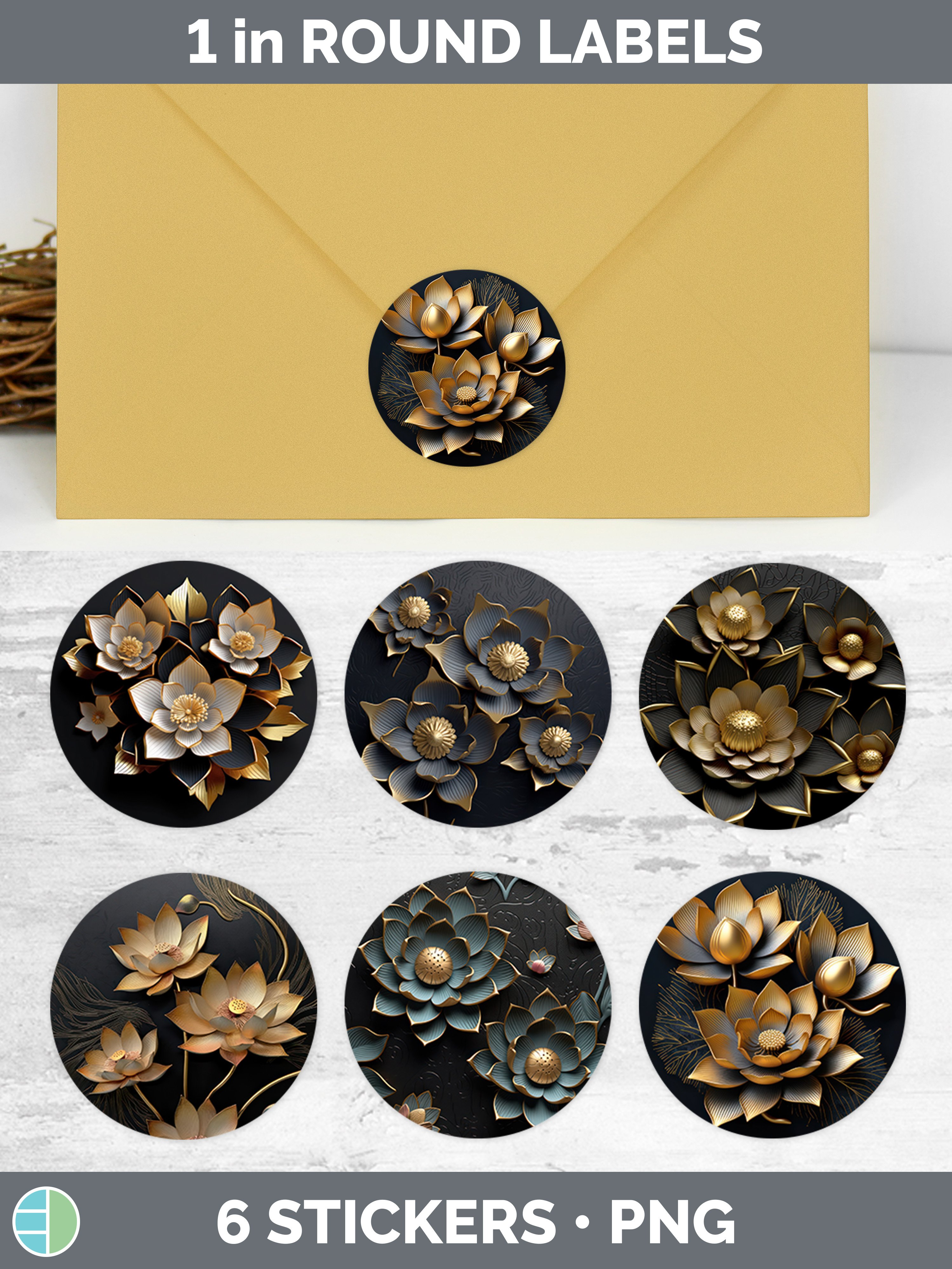 Lotus Label 3D Elegant Lotus Flowers Stickers | Round Labels Designs Bun