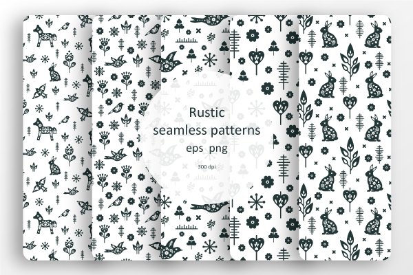 Set of 5 seamless rustic patterns