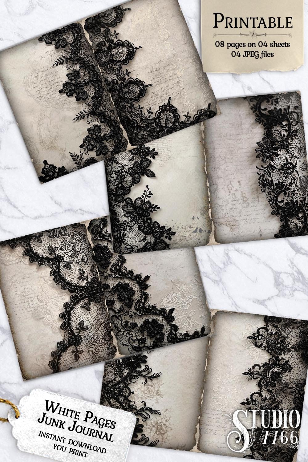 White Pages with Black Lace Junk Journal