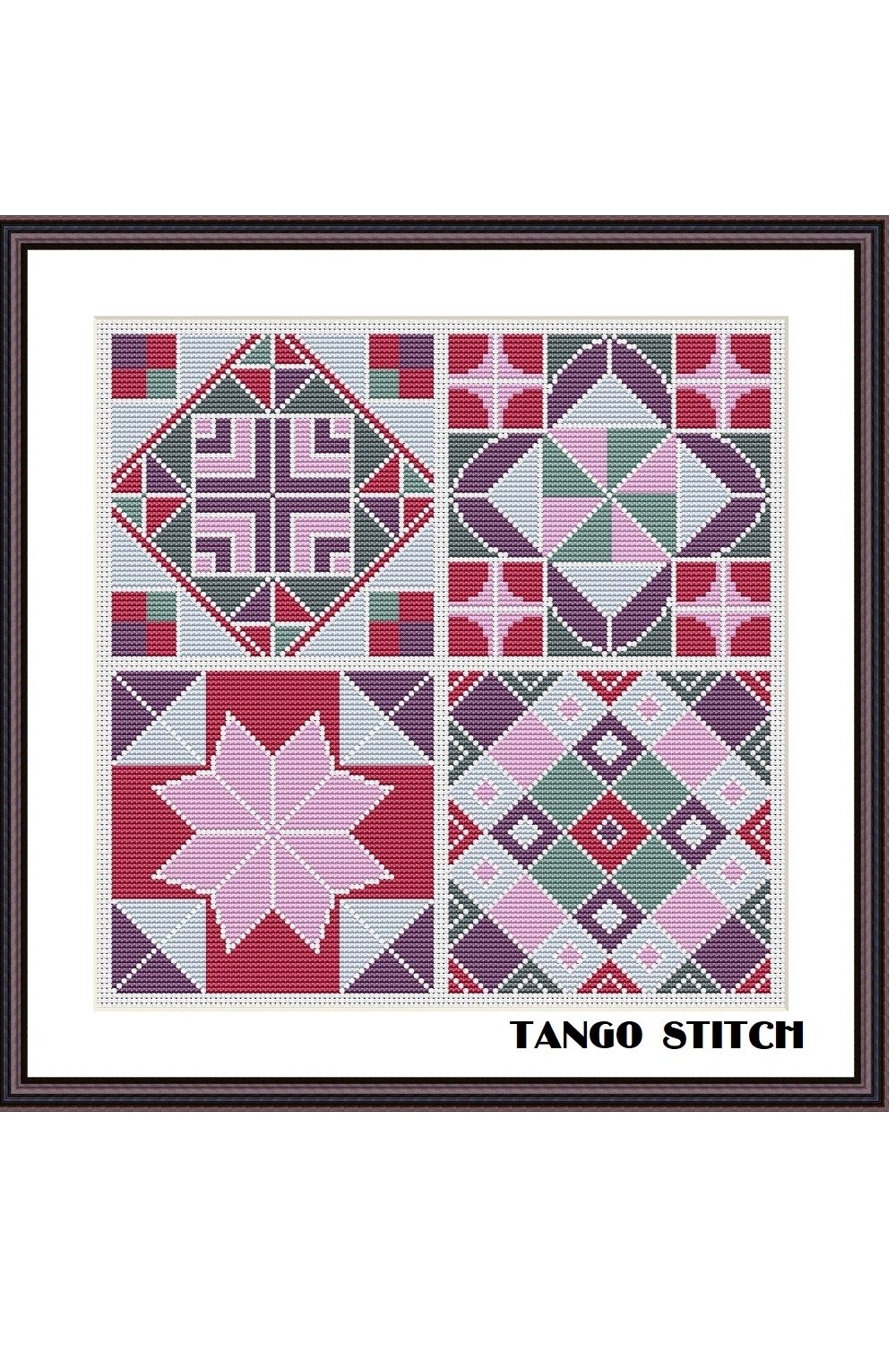 Tile Stitching Pattern Simple ceramic tiles cross stitch ornament sampler pattern