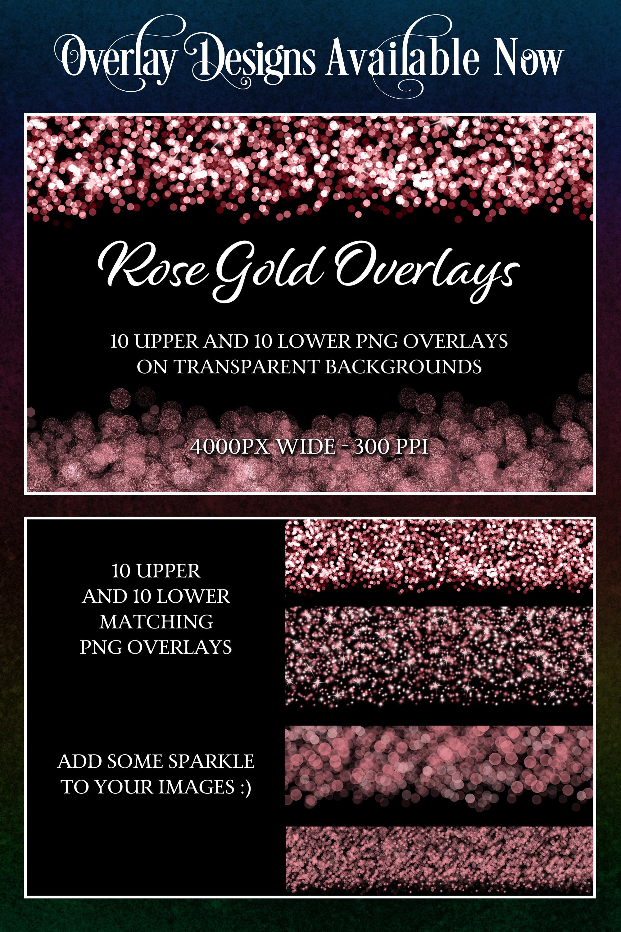 Rose Gold Overlays 10 Upper and 10 Lower PNG Overlays